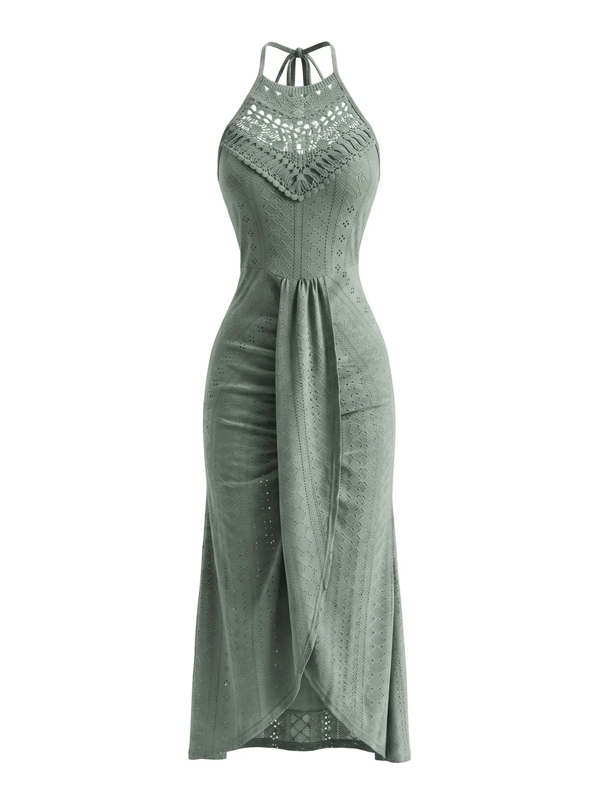 1960s Crochet Halter Cutout Dress