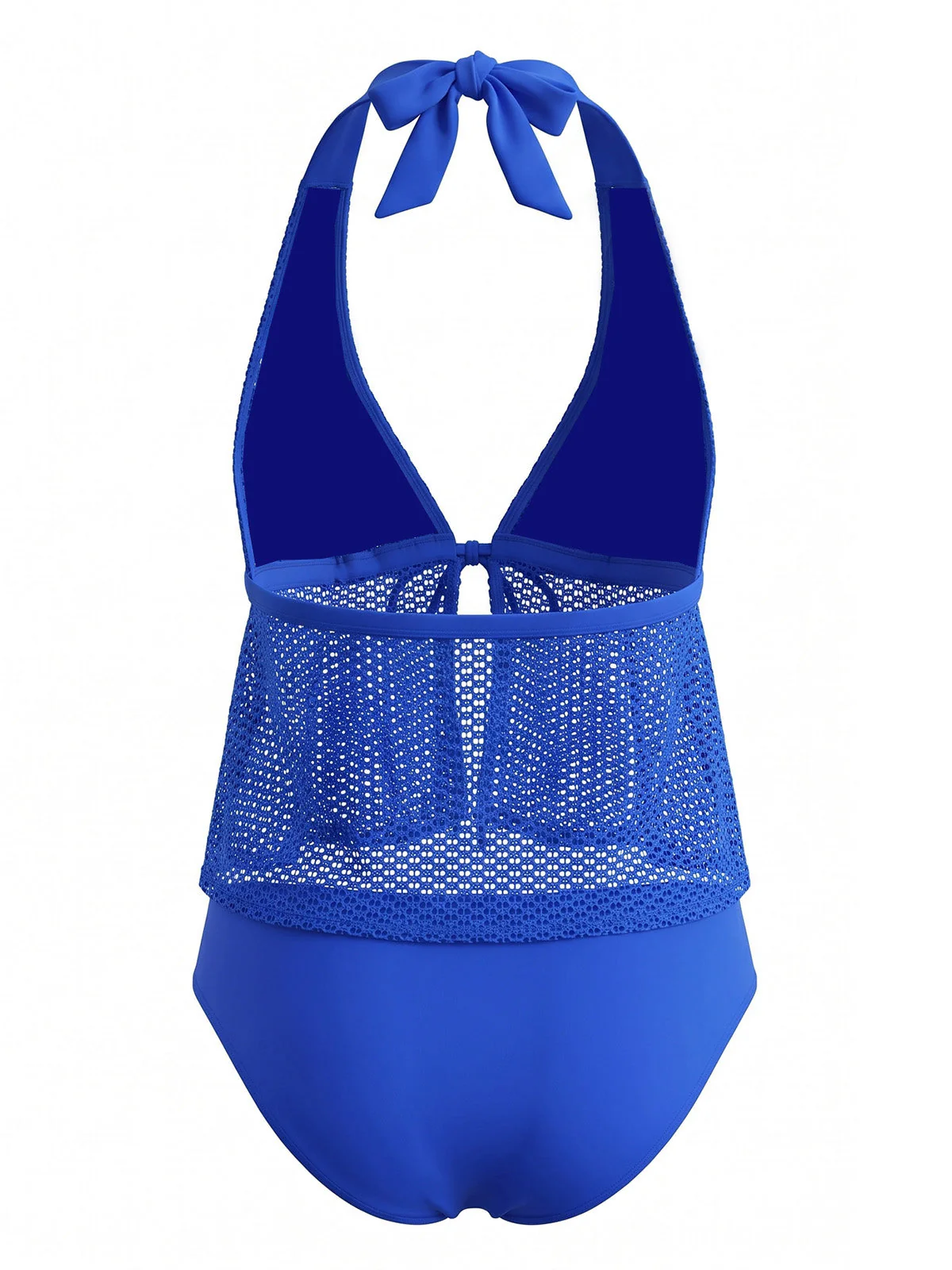 1960s Crochet Mesh Halter Tie-Front Tankini Swimsuit Set - Image 2
