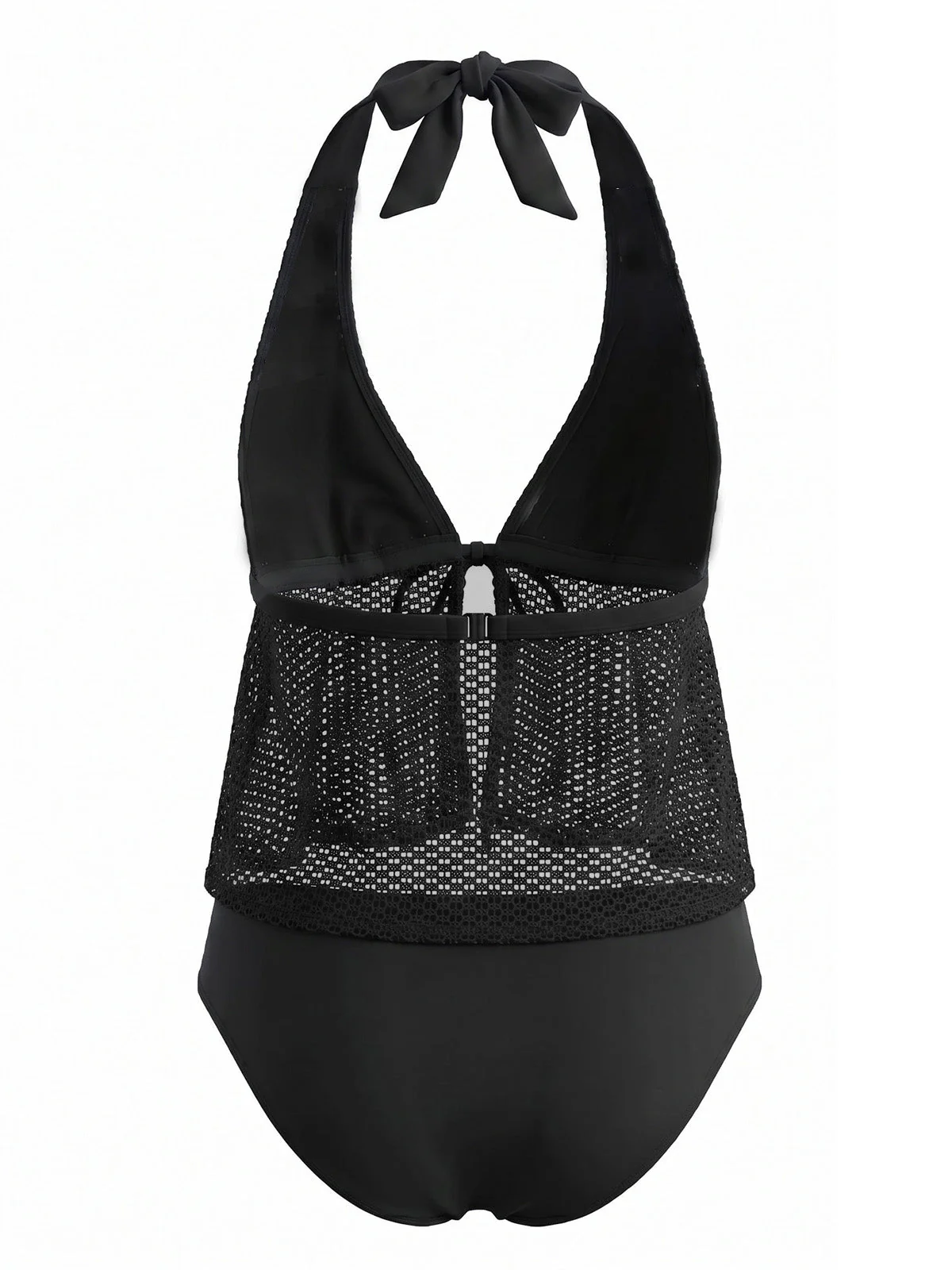 1960s Crochet Mesh Halter Tie-Front Tankini Swimsuit Set - Image 4