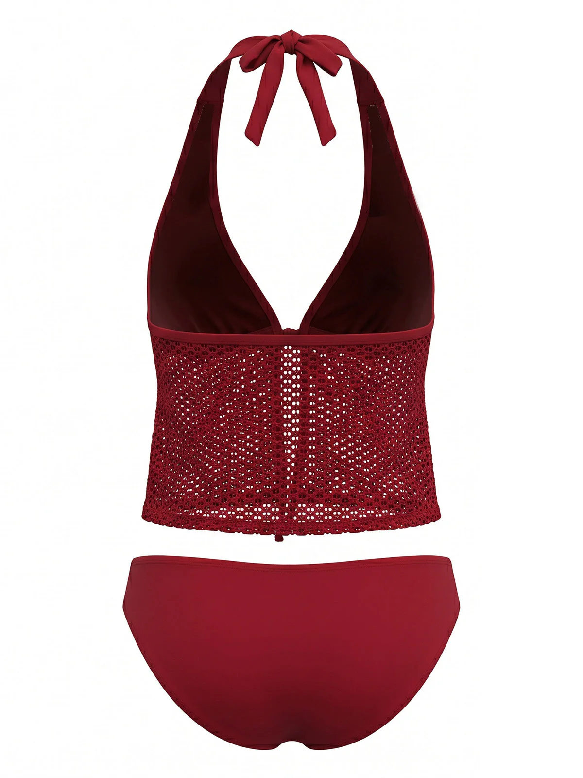 1960s Crochet Mesh Halter Tie-Front Tankini Swimsuit Set - Image 6