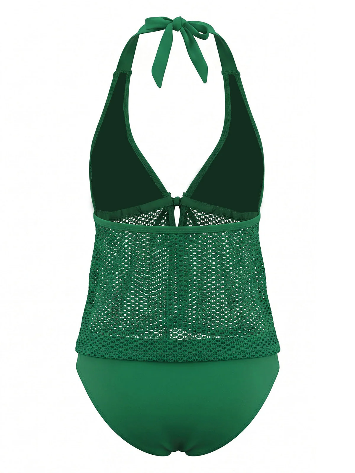 1960s Crochet Mesh Halter Tie-Front Tankini Swimsuit Set - Image 8