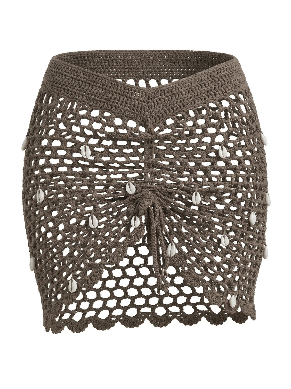 1960s Crochet Shell Ruched Cover-Up Skirt