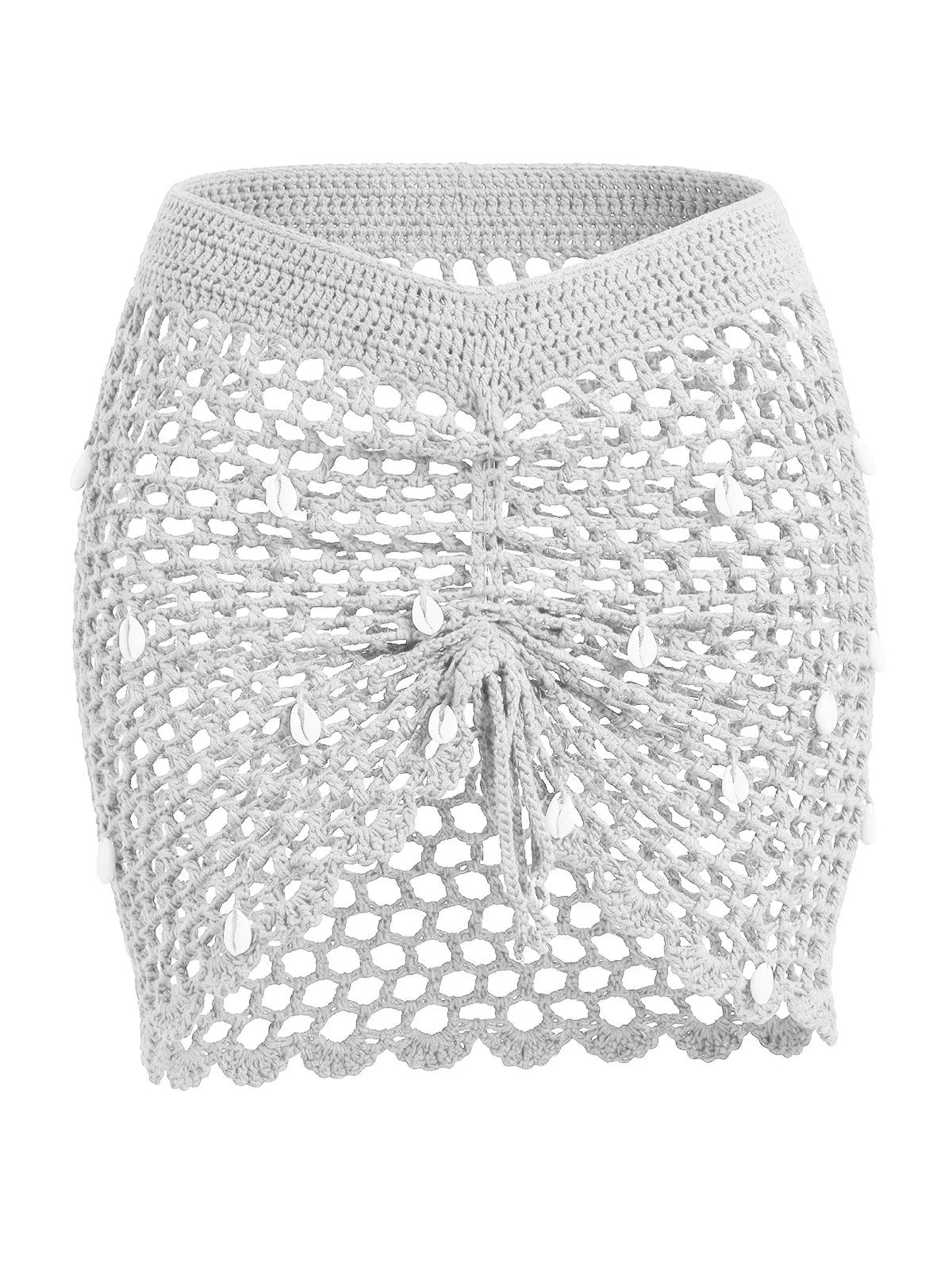 1960s Crochet Shell Ruched Cover-Up Skirt - Image 9