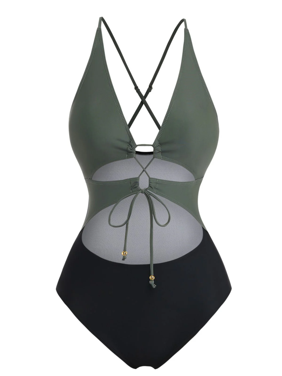 1960s Cutout Lace-Up Plunging One-Piece Swimsuit - Image 2