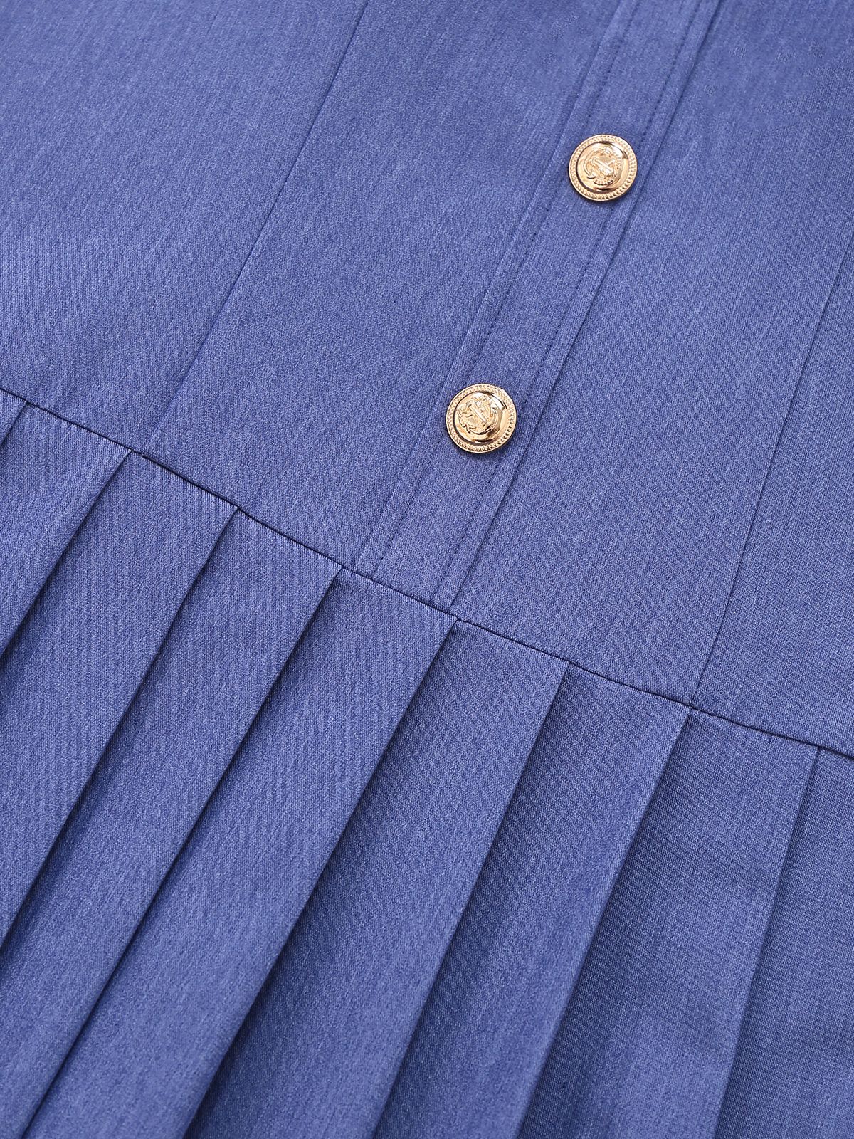 1960s Denim Halter Pleated Button Mini Dress - Image 11