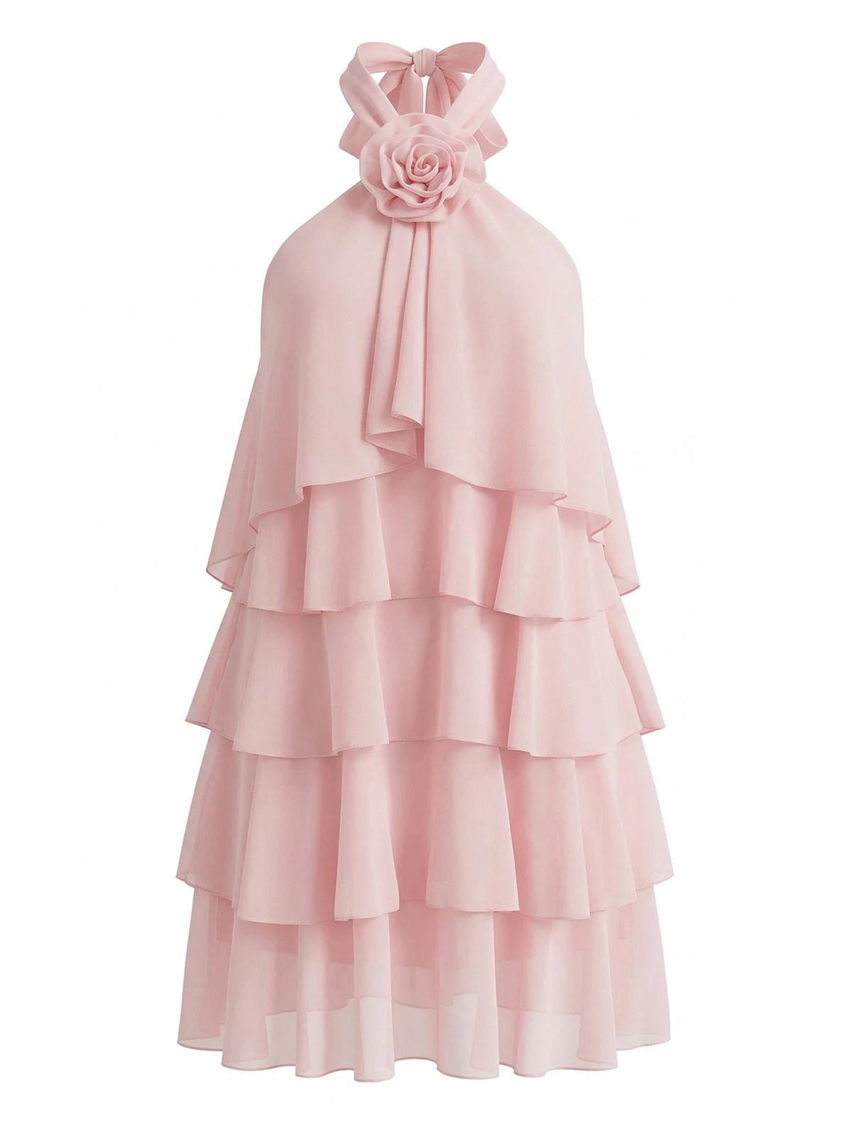 1960s Halter Backless Ruffle Tiered Swing Dress - Image 2