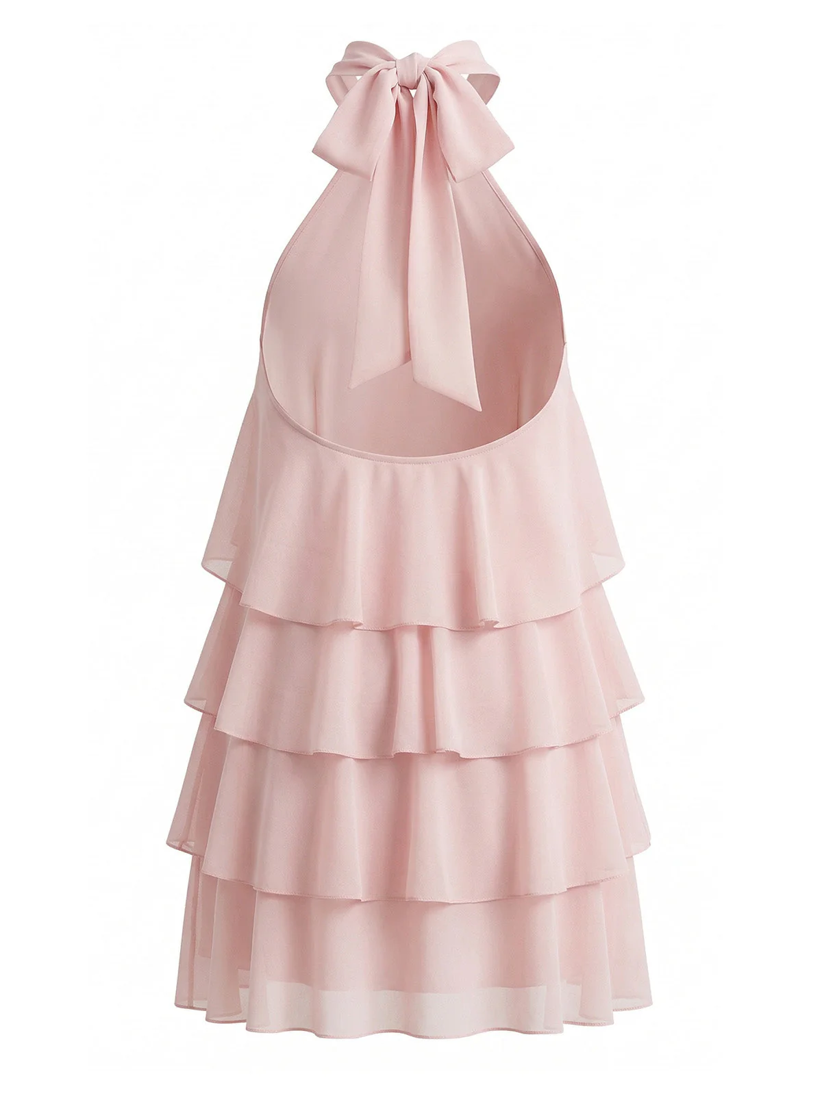 1960s Halter Backless Ruffle Tiered Swing Dress - Image 3