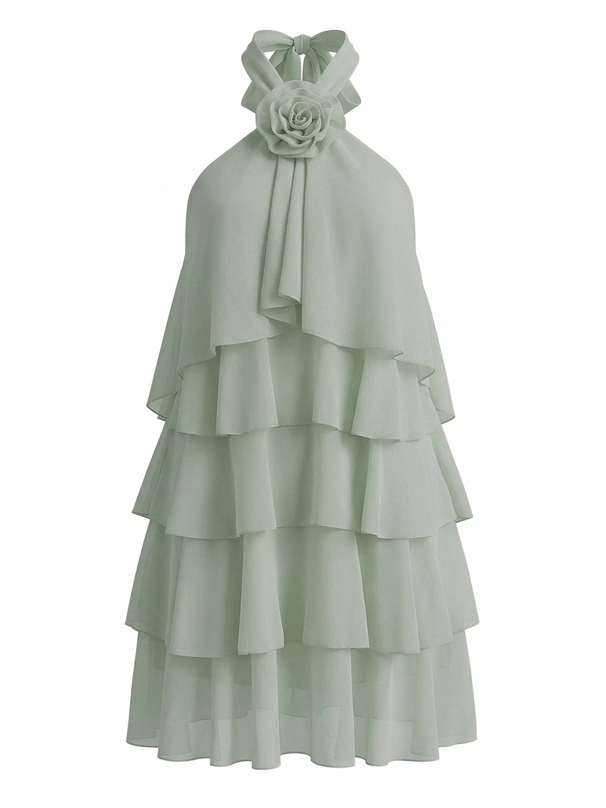 1960s Halter Backless Ruffle Tiered Swing Dress - Image 4