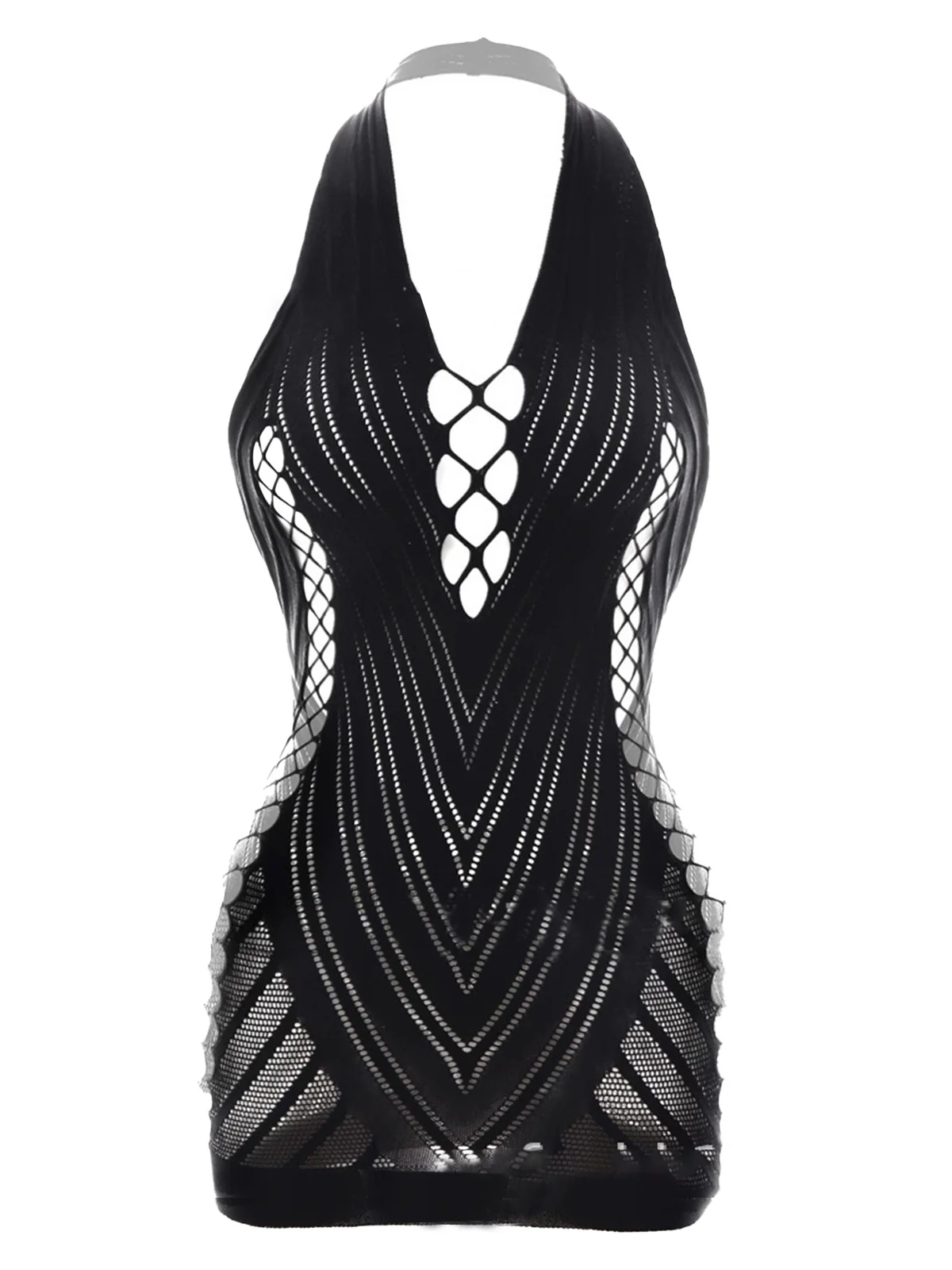 1960s Halter Fishnet Cutout Bodycon Mini Swimsuit Cover-Up