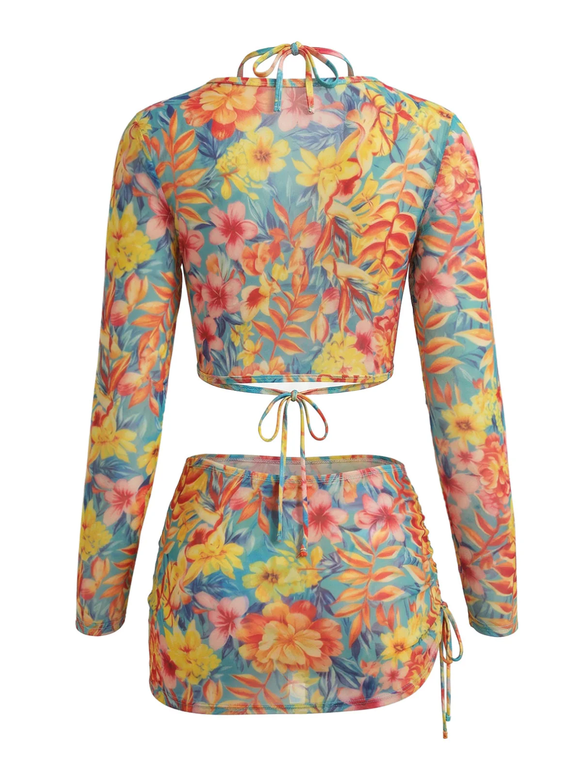 1960s Halter Floral Bikini Set & Mesh Long Sleeve Cover-Up - Image 3