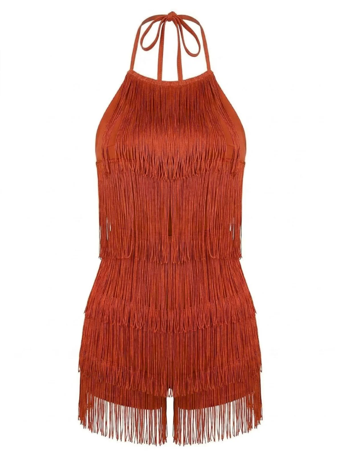 1960s Halter Fringe Backless Romper - Image 2