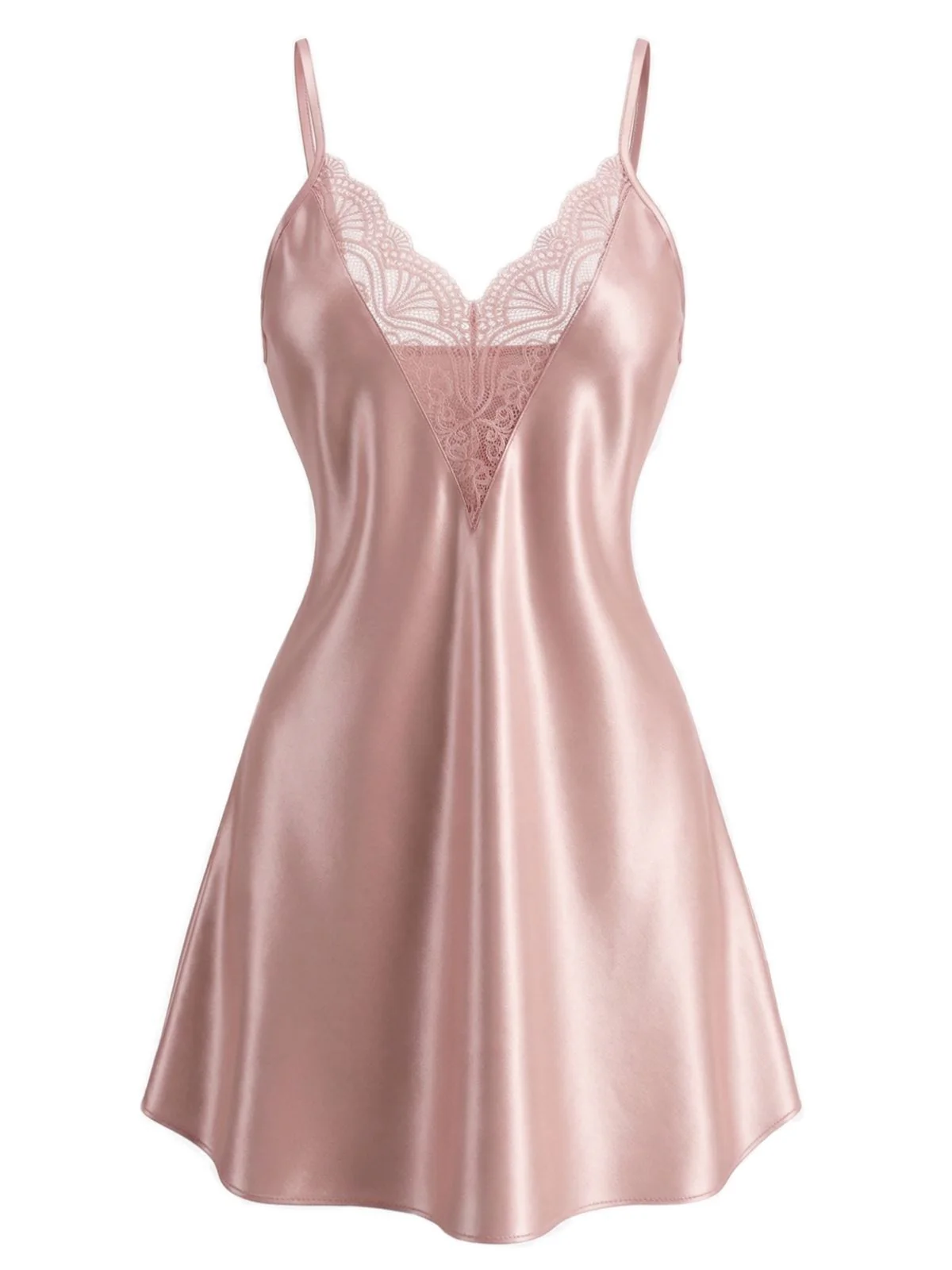 1960s Lace V-Neck Solid Spaghetti Strap Nightgown - Image 2