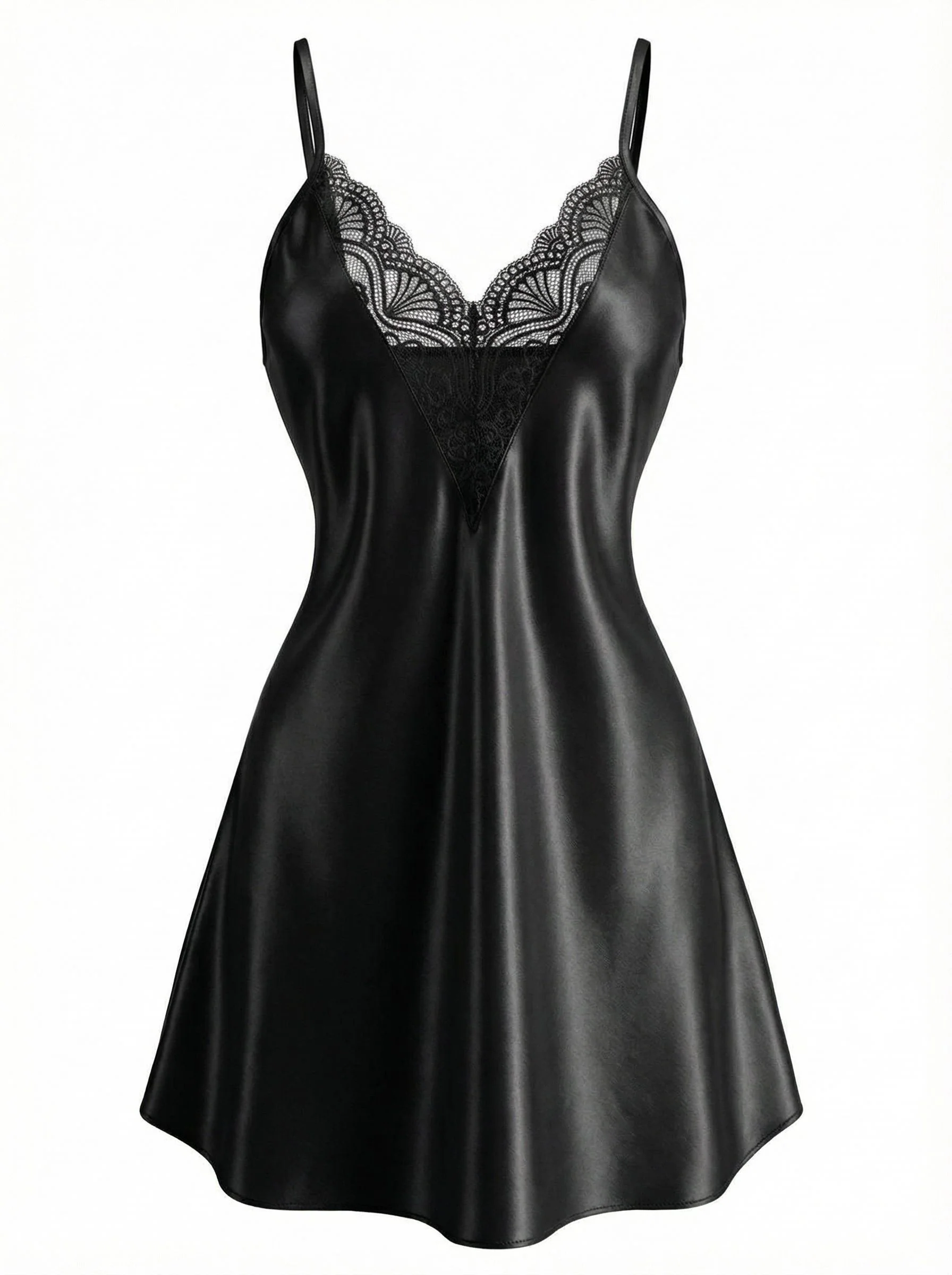 1960s Lace V-Neck Solid Spaghetti Strap Nightgown - Image 7