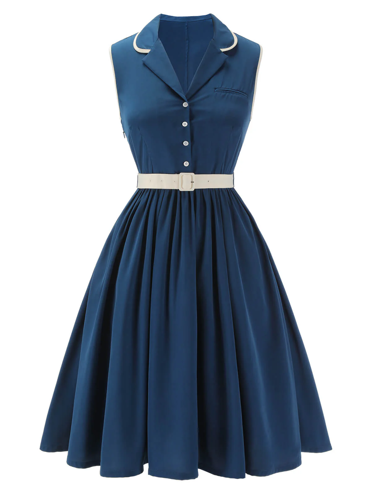 1960s Navy Blue Sleeveless Lapel Dress - Image 4