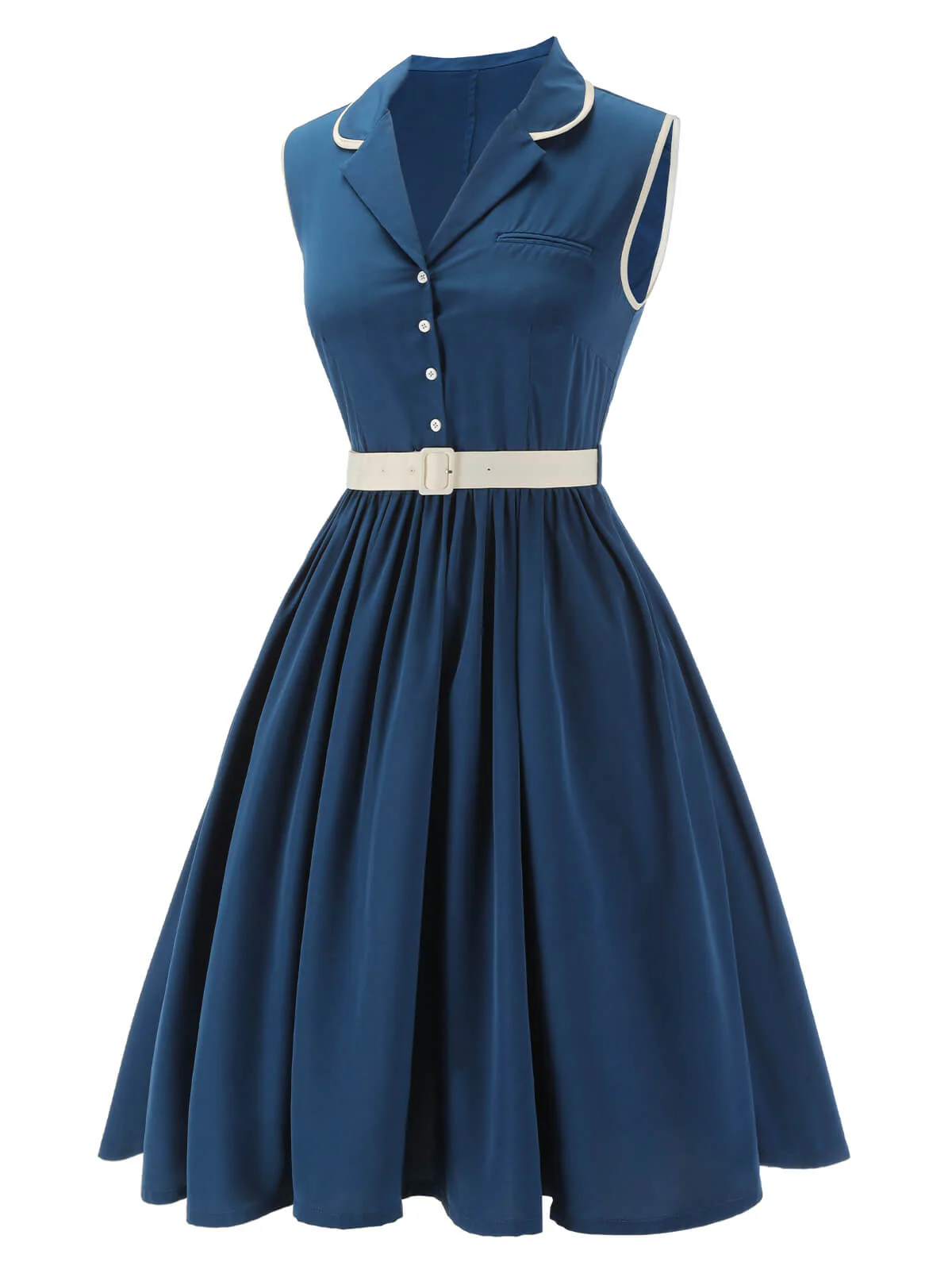 1960s Navy Blue Sleeveless Lapel Dress - Image 5