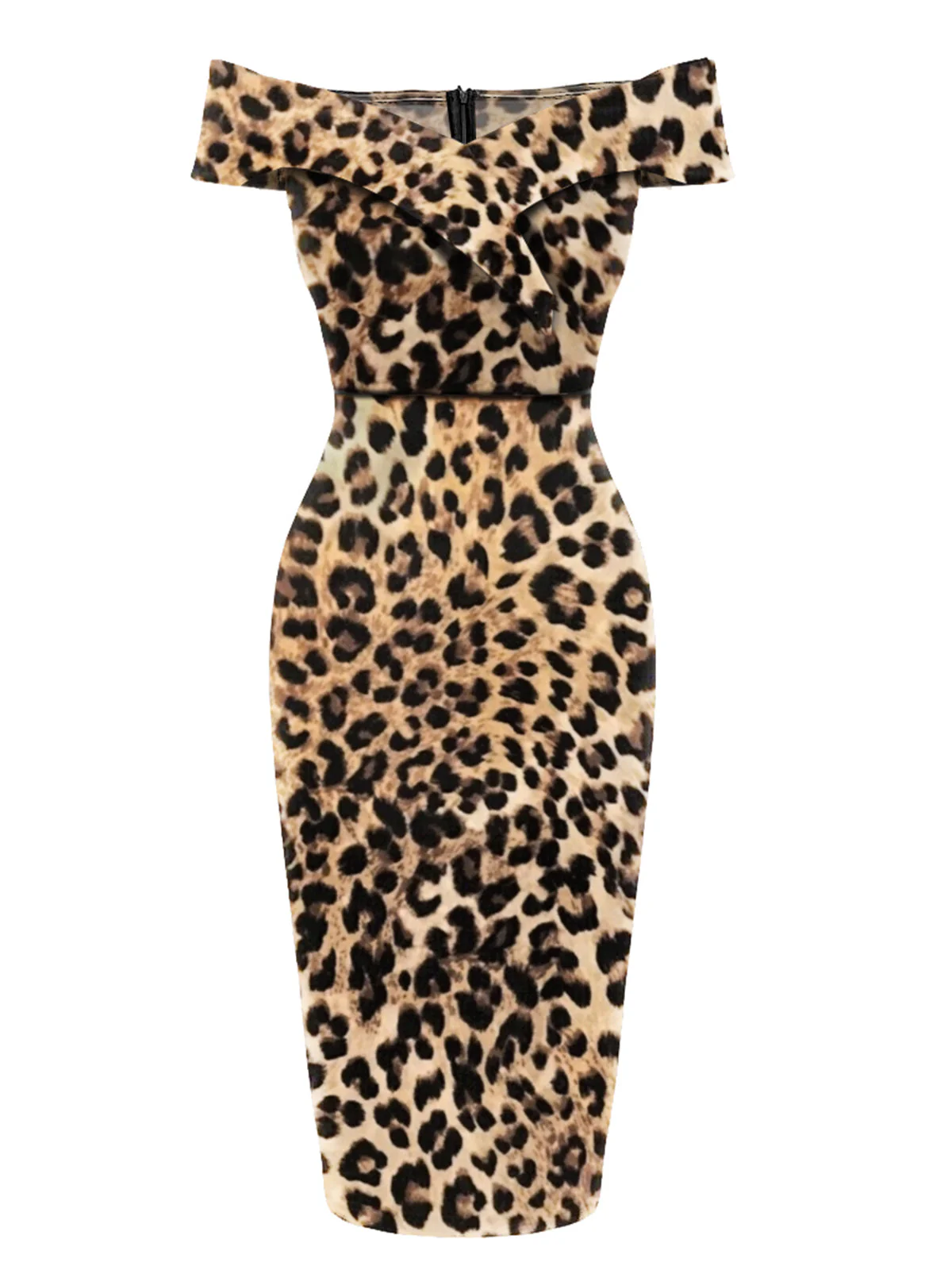 1960s Off-shoulder Leopard Pencil Dress - Image 3