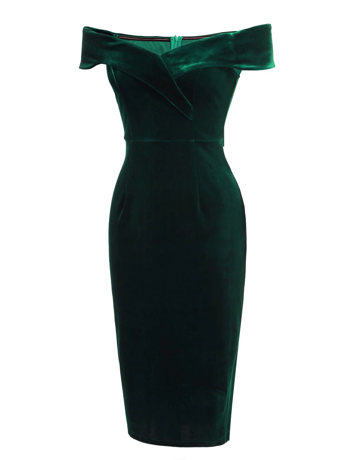 1960s Off Shoulder Velvet Bodycon Dress - Image 5