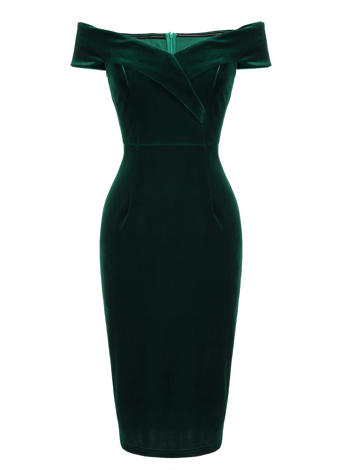 1960s Off Shoulder Velvet Bodycon Dress - Image 2