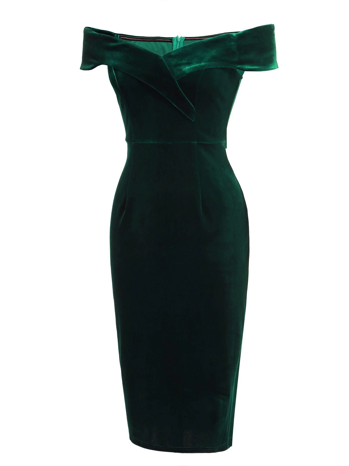 1960s Off Shoulder Velvet Bodycon Dress - Image 4
