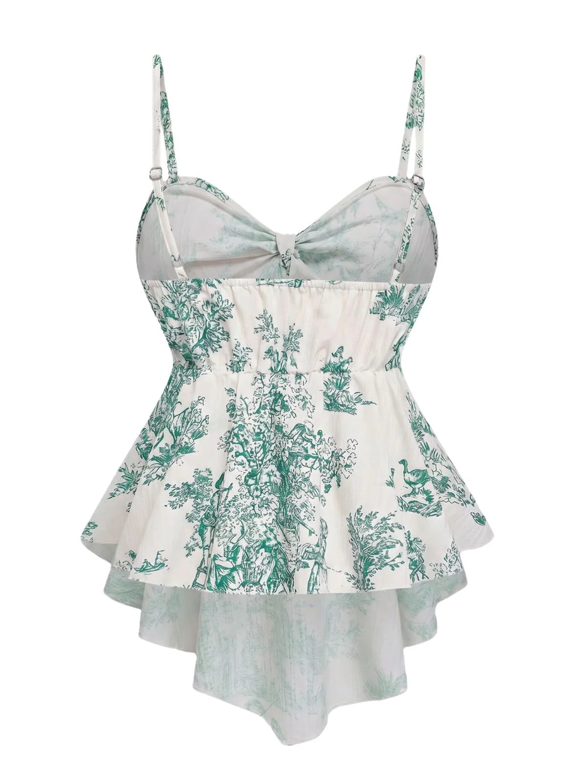 1960s Porcelain Print Spaghetti Strap Belted Top - Image 6
