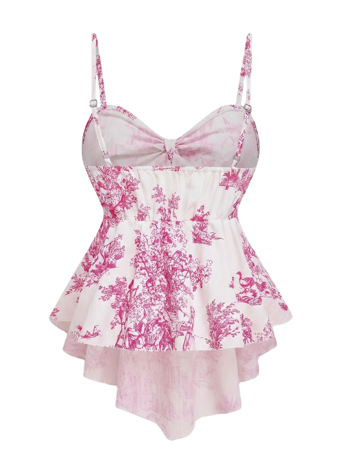 1960s Porcelain Print Spaghetti Strap Belted Top - Image 8