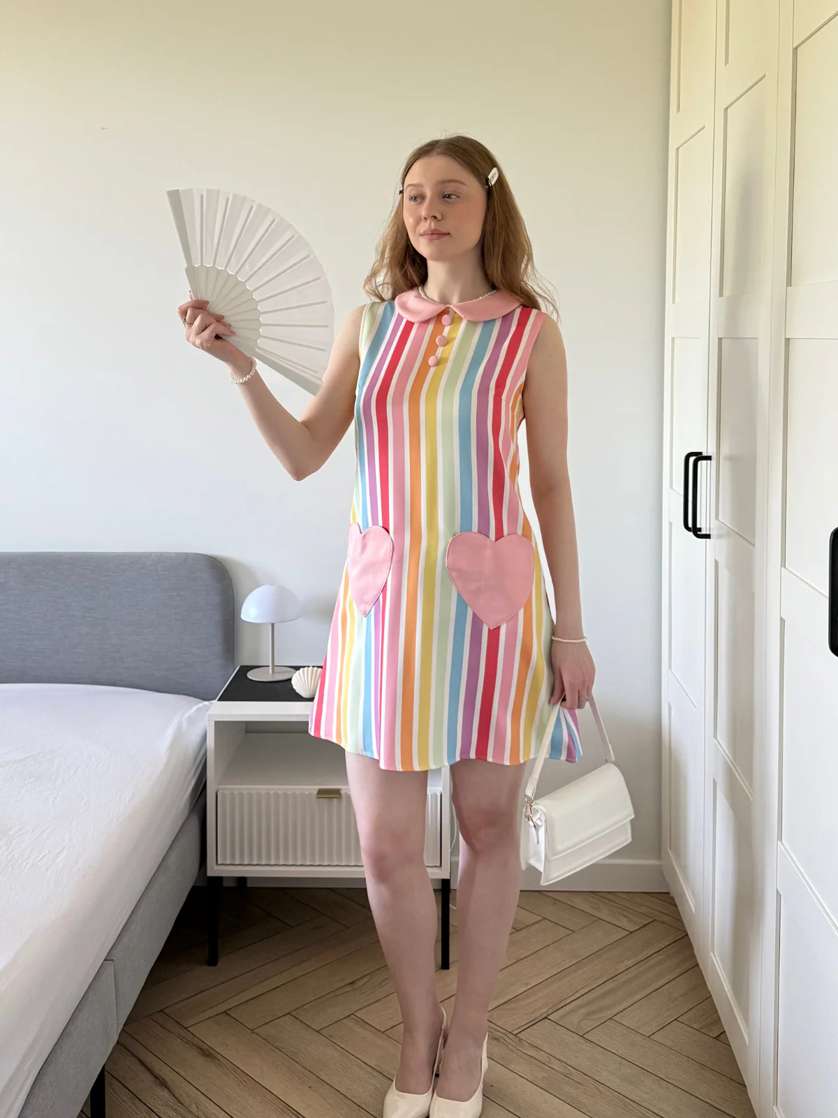 1960s Rainbow Stripe Heart Pocket Dress - Image 2