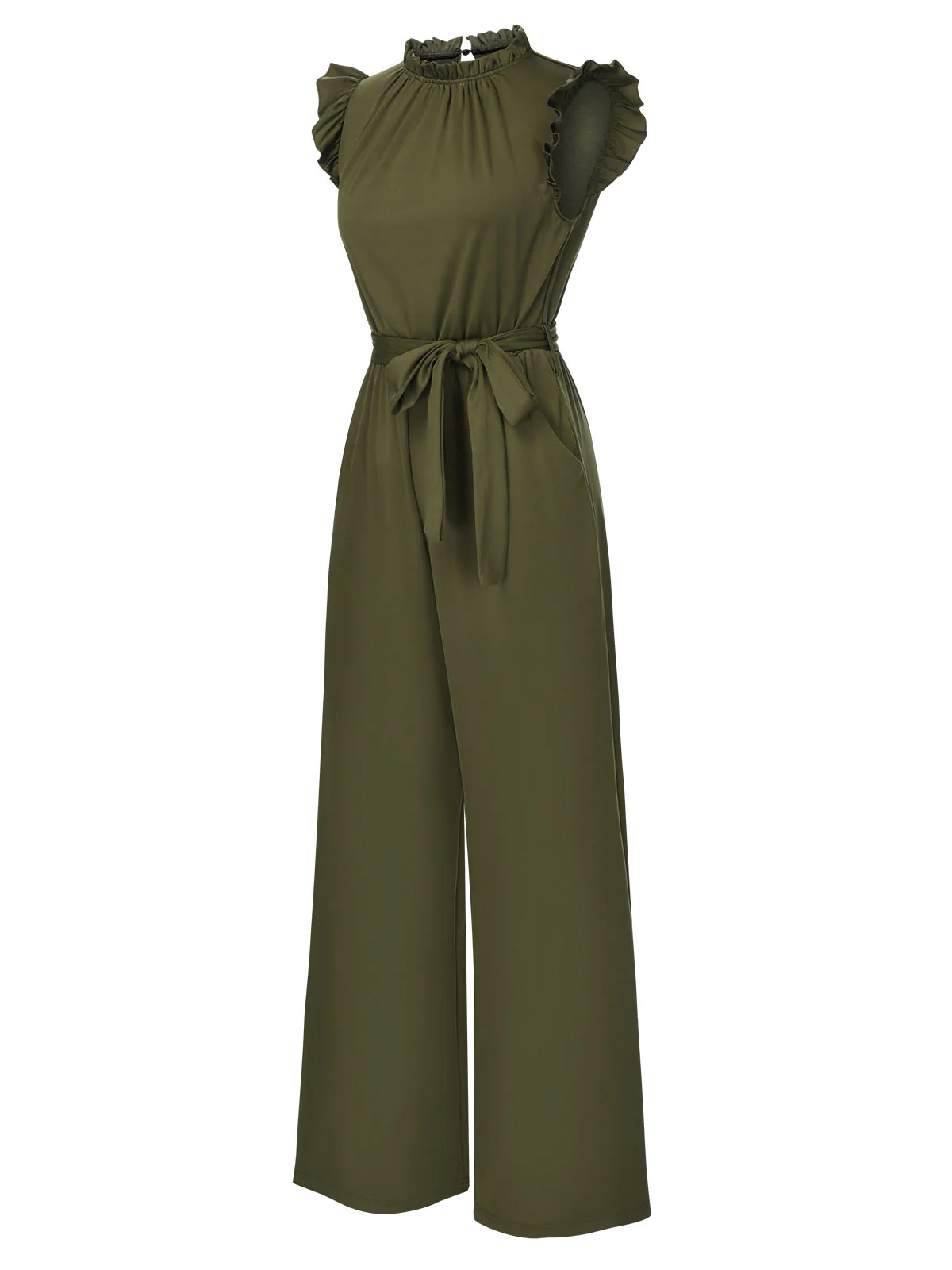 1960s Ruffles Sleeve High Waist Wide-Leg Belted Jumpsuit - Image 2