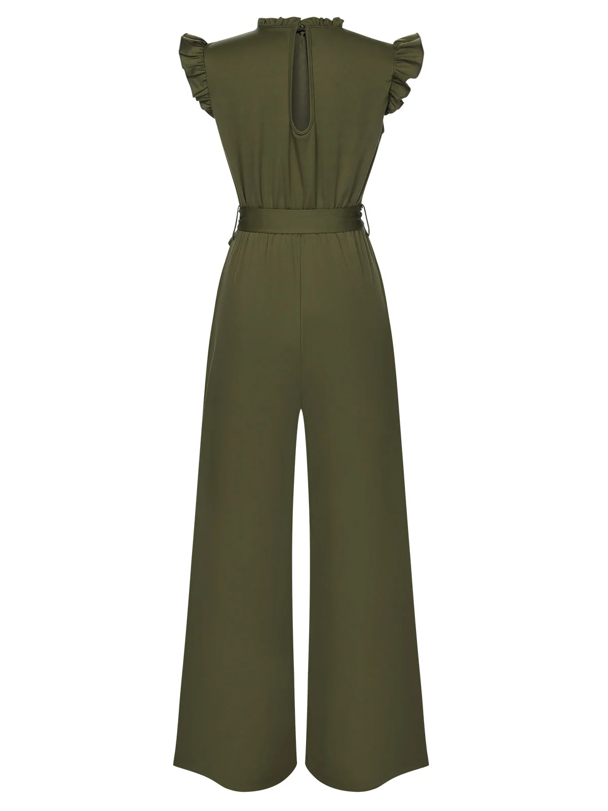1960s Ruffles Sleeve High Waist Wide-Leg Belted Jumpsuit - Image 3