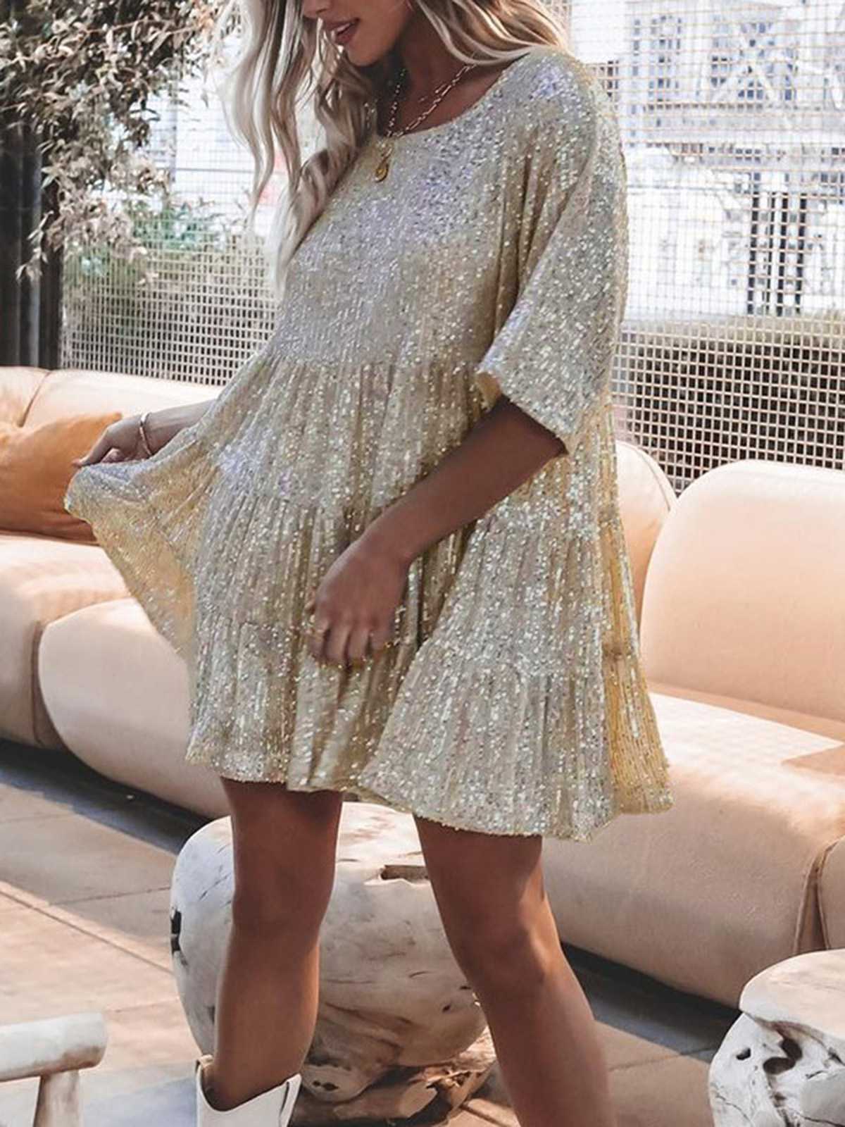 1960s Sequin Tiered Babydoll Dress