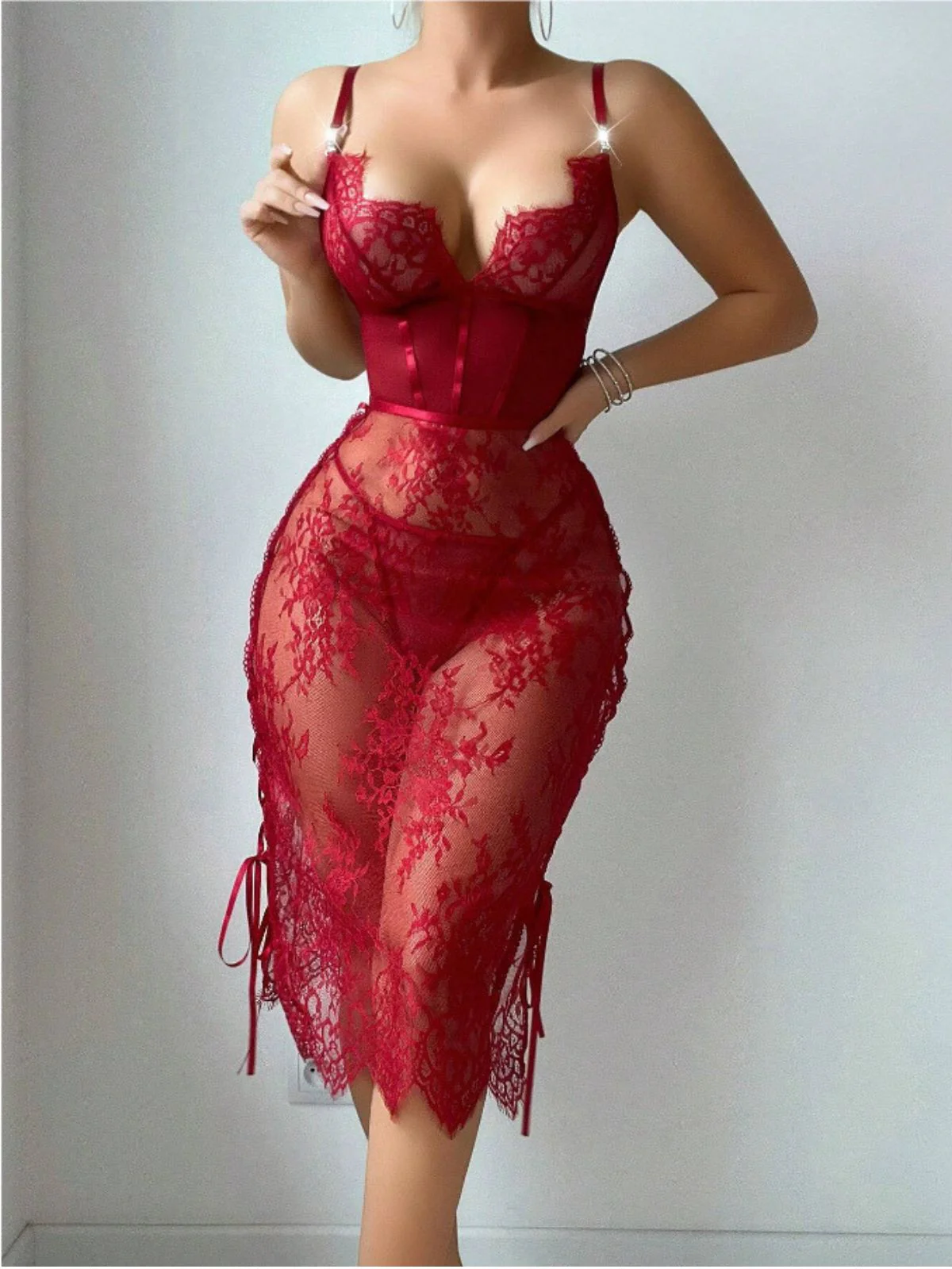 1960s Slip Sheer Lace Corset Nightgown