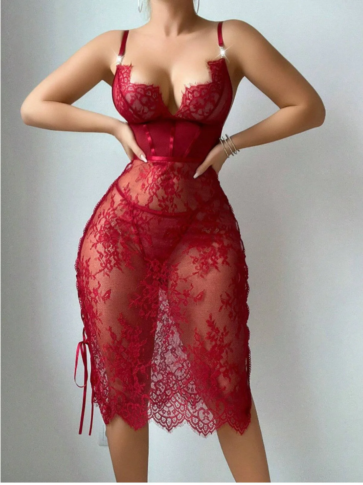 1960s Slip Sheer Lace Corset Nightgown - Image 2