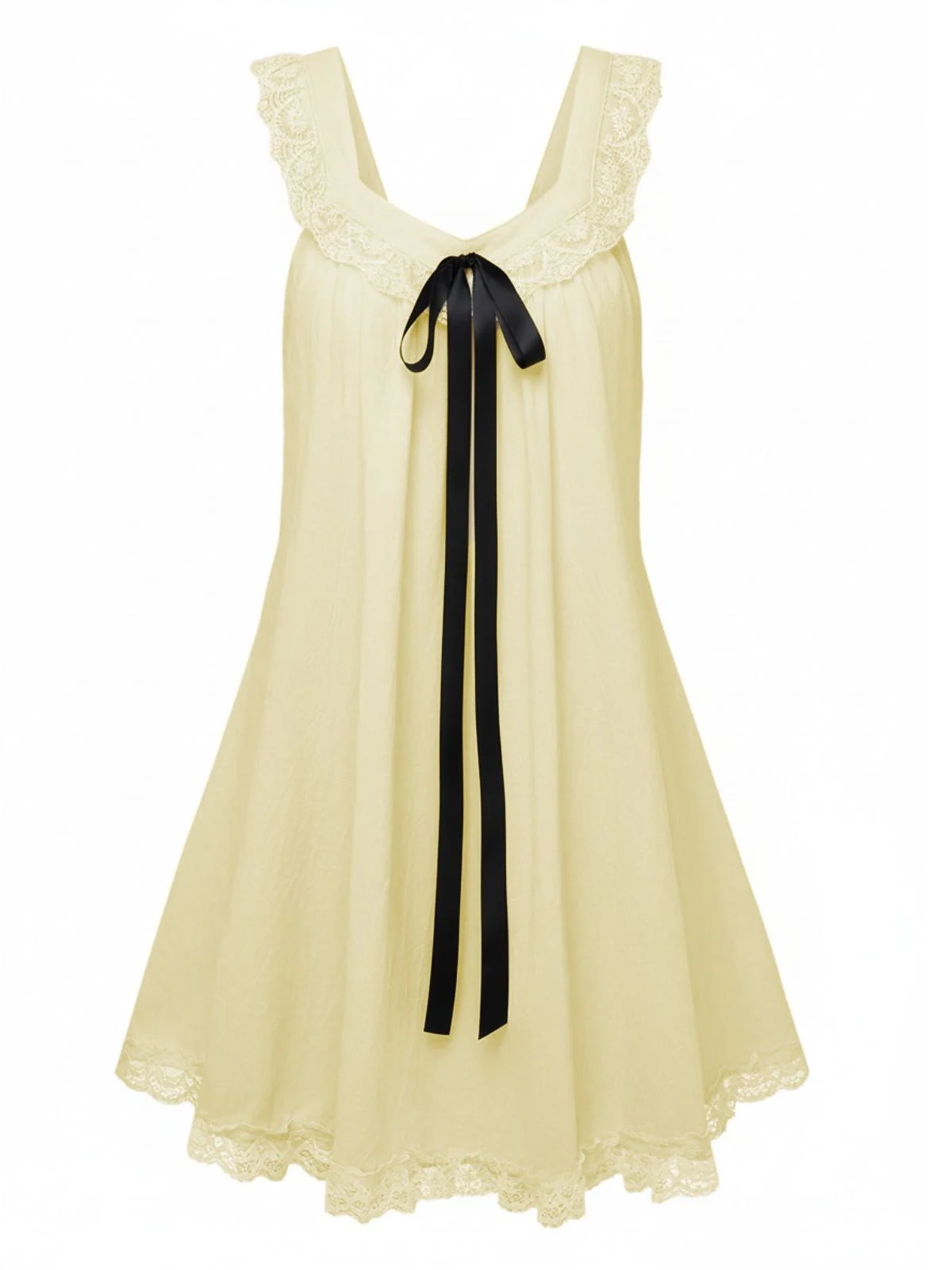 1960s Solid Bow Backless Lace Babydoll Dress - Image 4