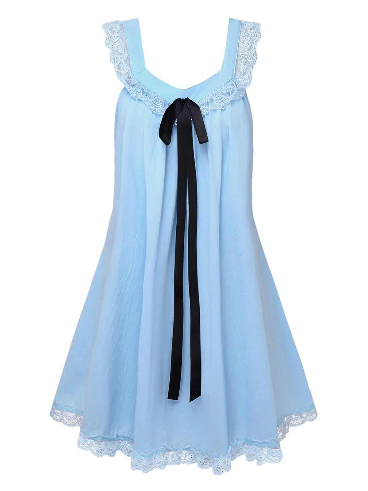 1960s Solid Bow Backless Lace Babydoll Dress - Image 7
