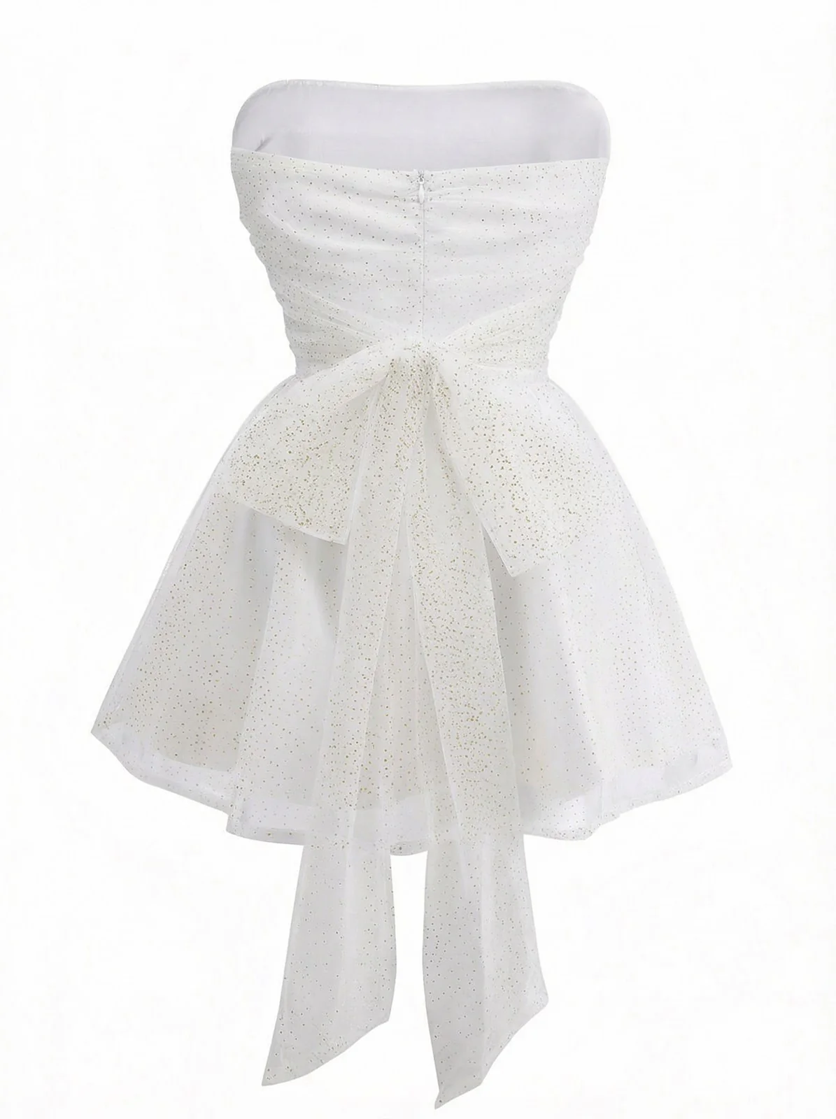 1960s Strapless Glitter Back-Tie Tulle Dress - Image 10