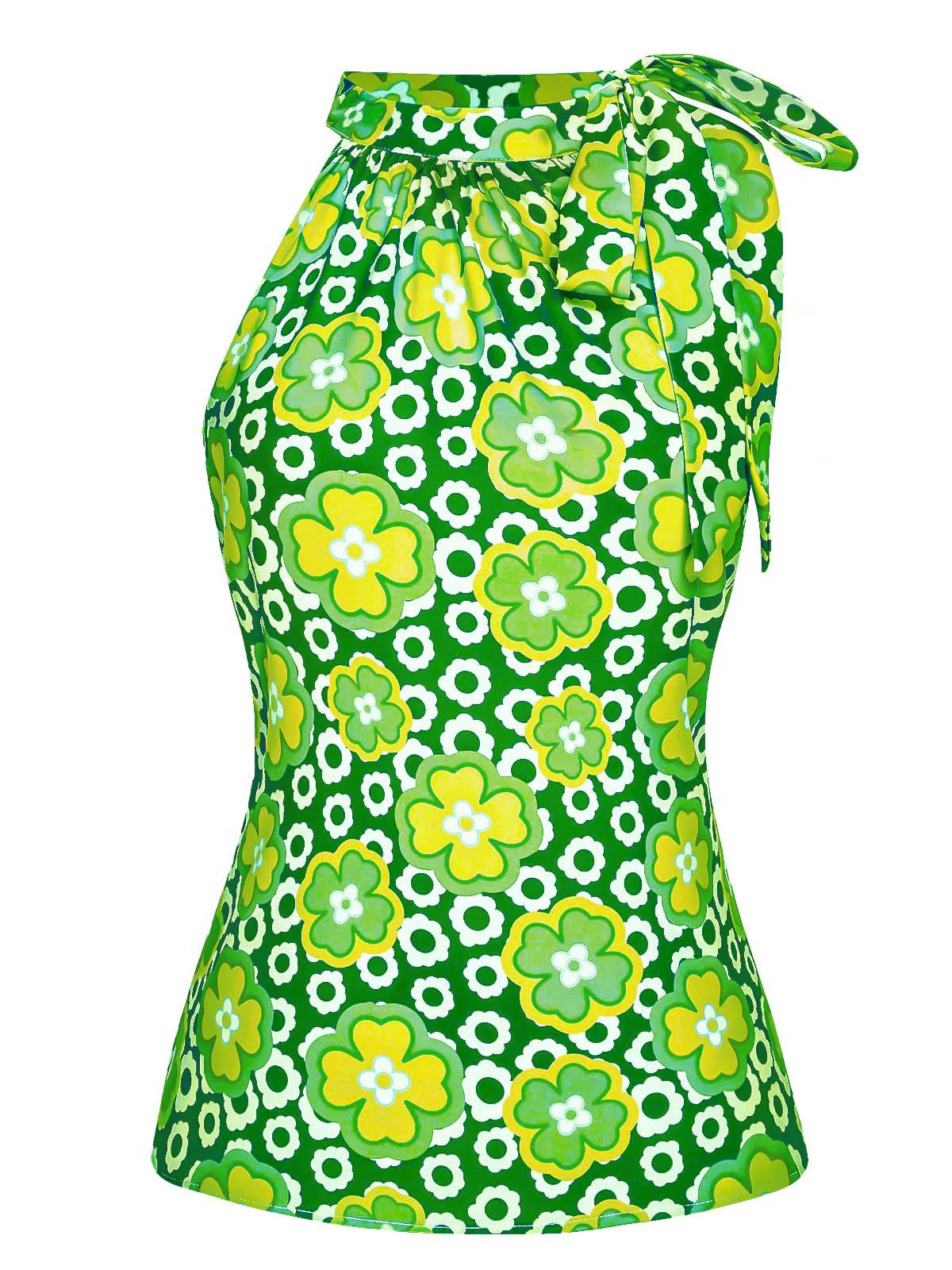 1960s Tie Neck Floral Sleeveless Top - Image 2