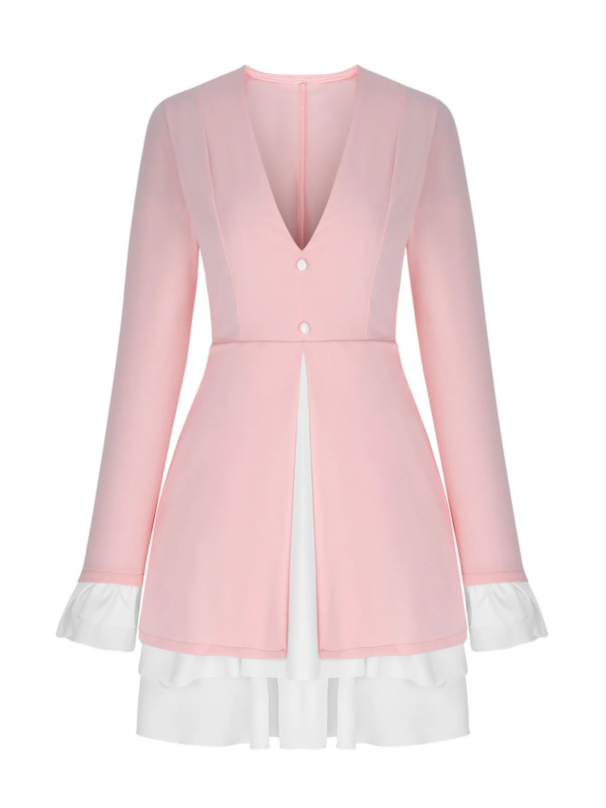 1960s V-Neck Layered Ruffle-Cuff Dress