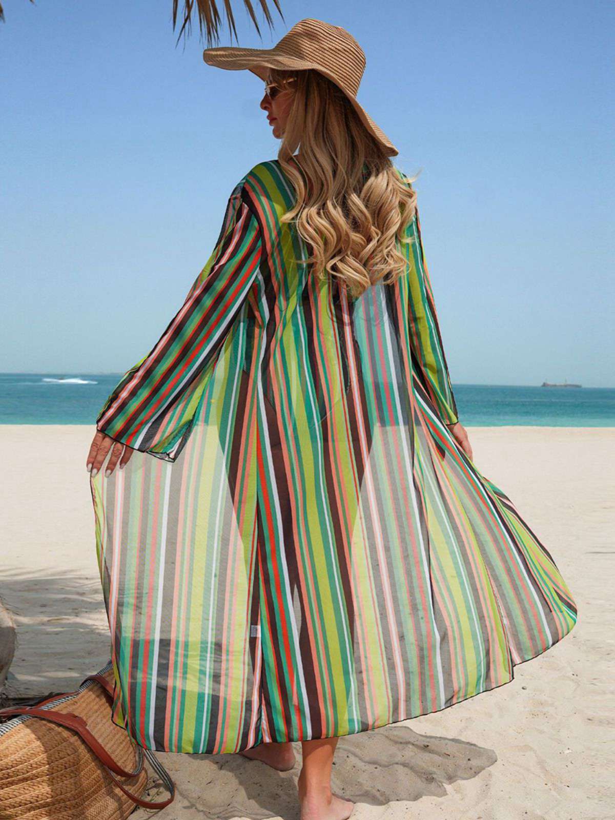 1960s Vertical Stripe Lace-Up Bikini Set & Cover-Up - Image 17