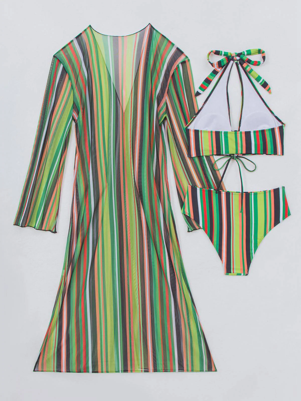 1960s Vertical Stripe Lace-Up Bikini Set & Cover-Up - Image 20