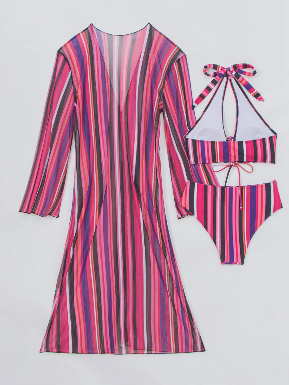 1960s Vertical Stripe Lace-Up Bikini Set & Cover-Up - Image 33