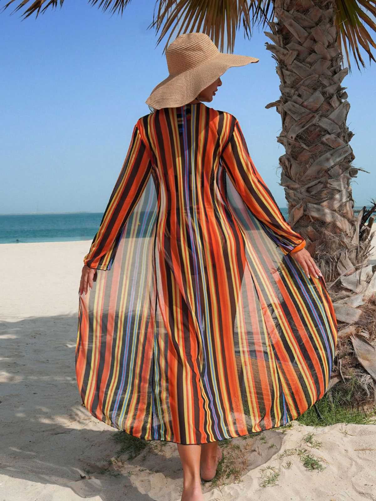 1960s Vertical Stripe Lace-Up Bikini Set & Cover-Up - Image 4