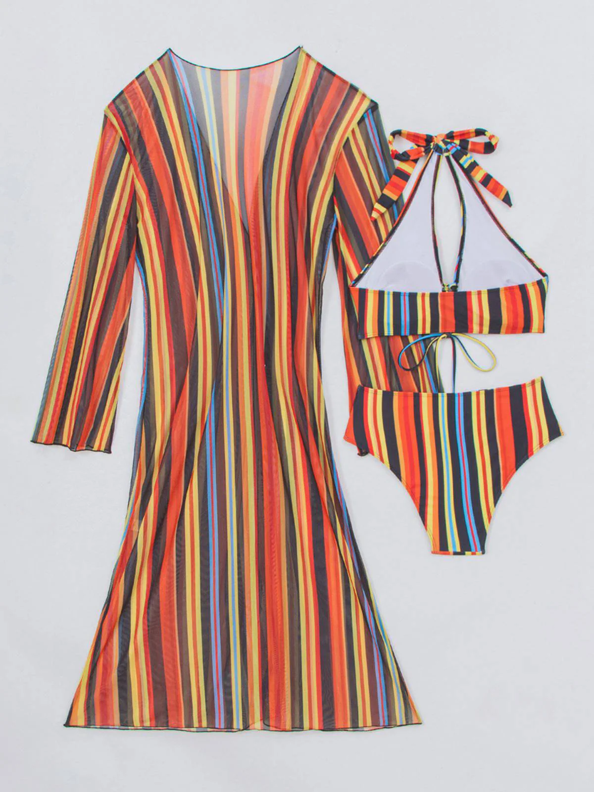 1960s Vertical Stripe Lace-Up Bikini Set & Cover-Up - Image 7