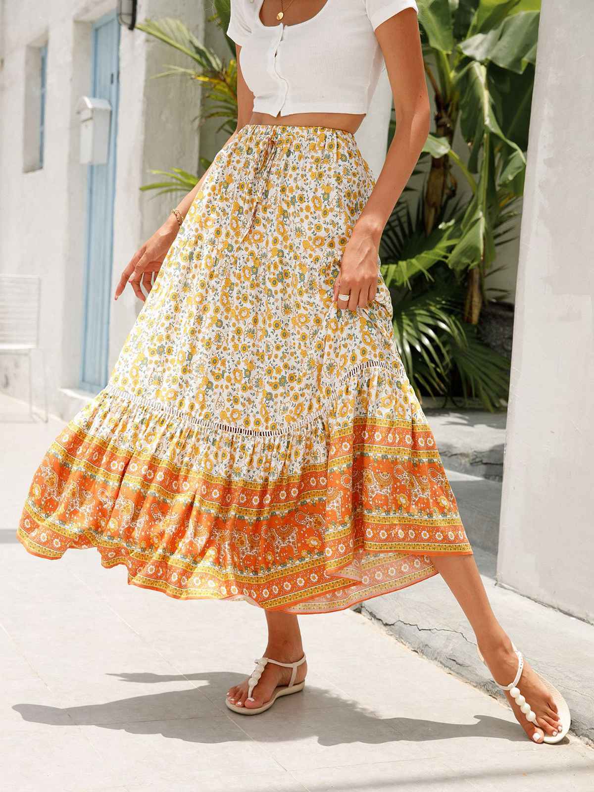 1960s Viscose Bohemian Ditsy Floral Skirt