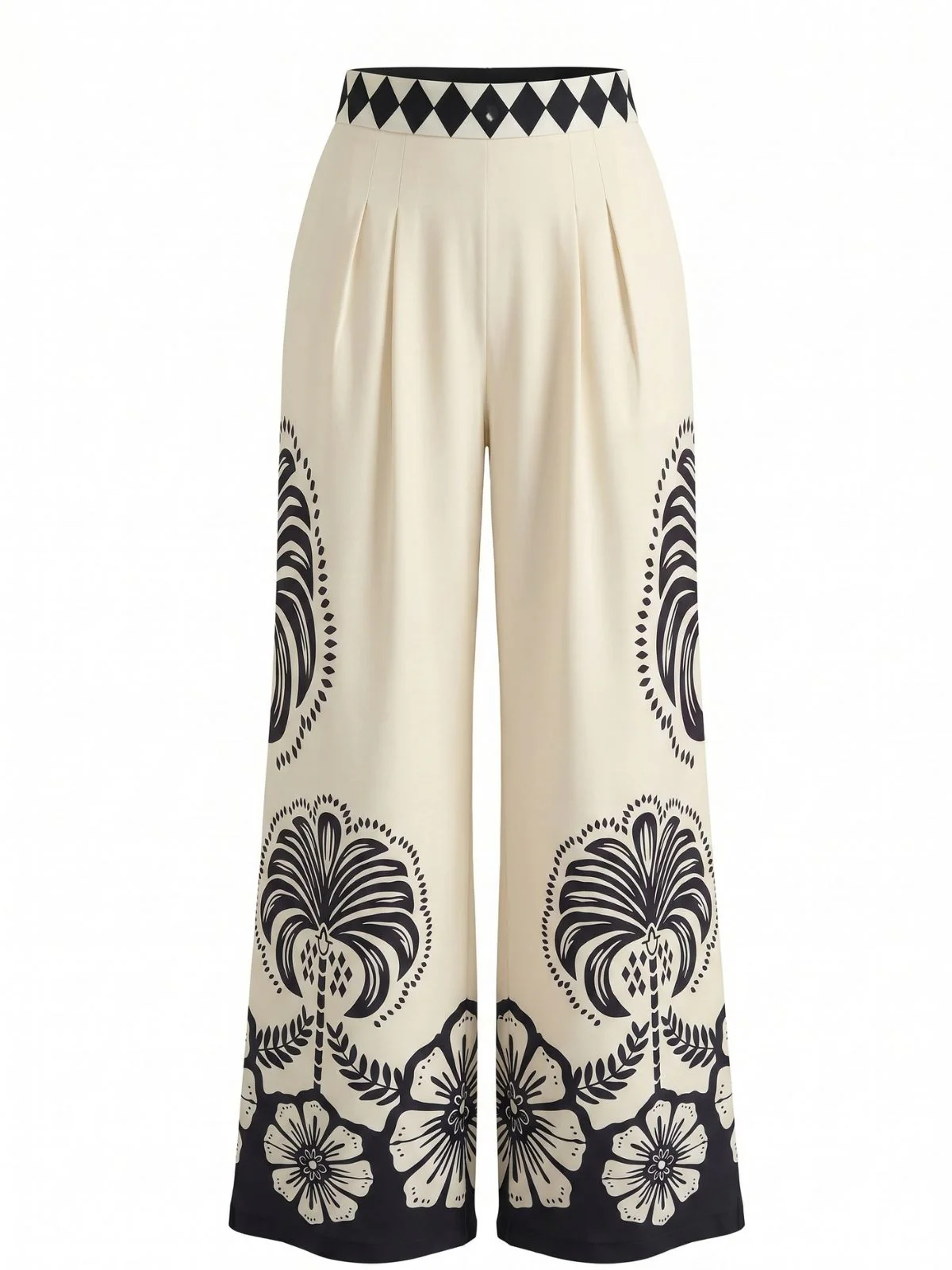 1970s Art Deco Floral High Waist Wide Leg Pants