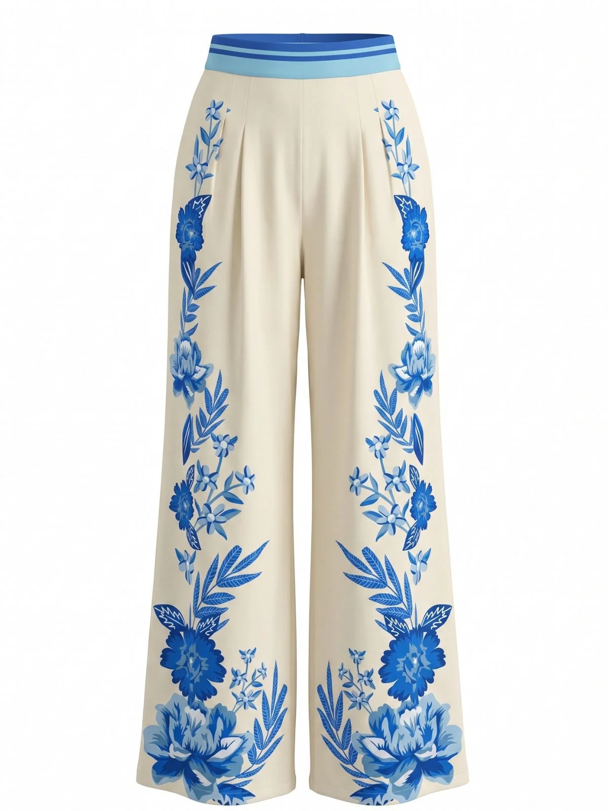 1970s Art Deco Floral High Waist Wide Leg Pants - Image 3