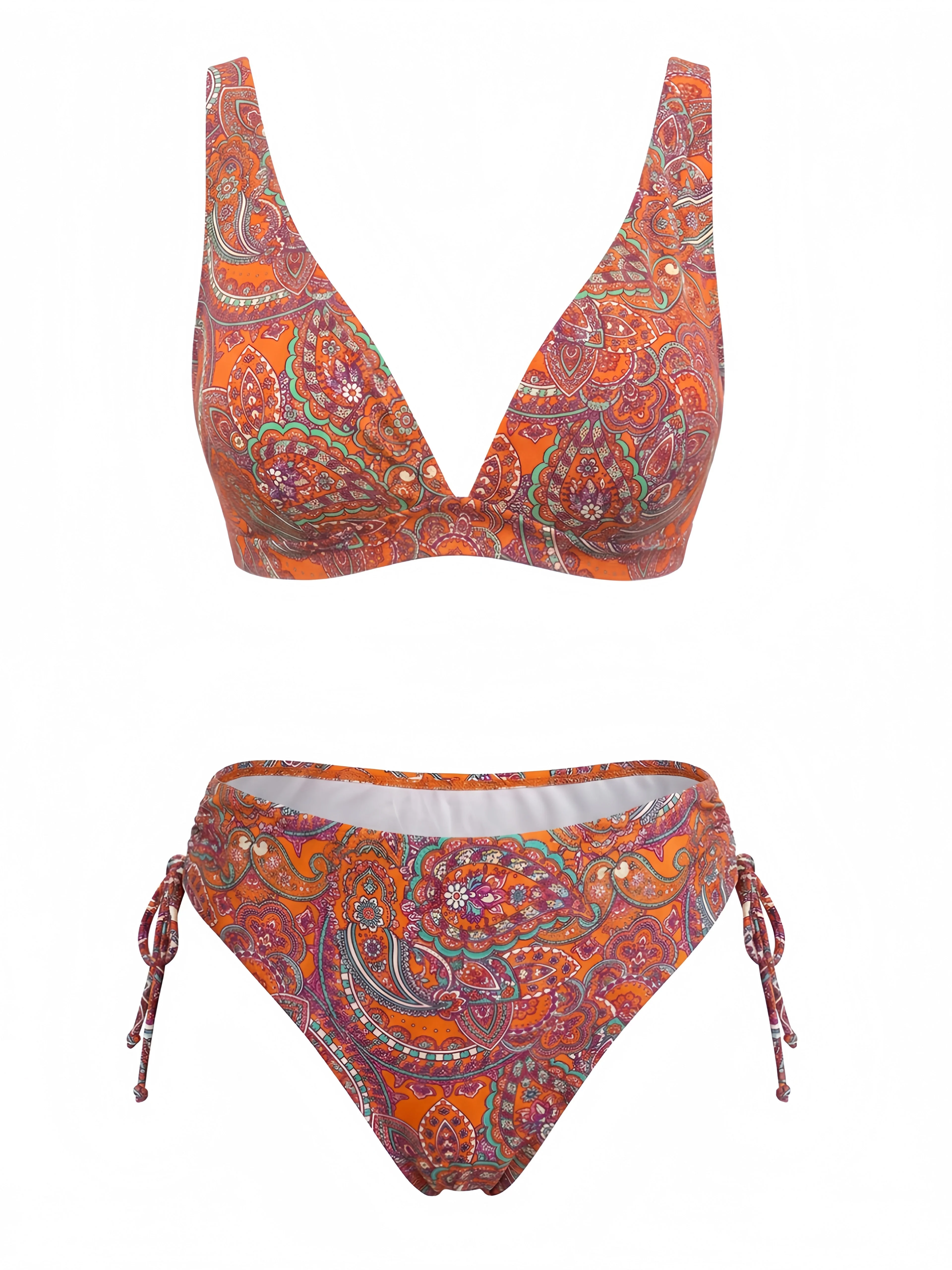 1970s Bohemian Ditsy Floral V-Neck Tankini Set - Image 2