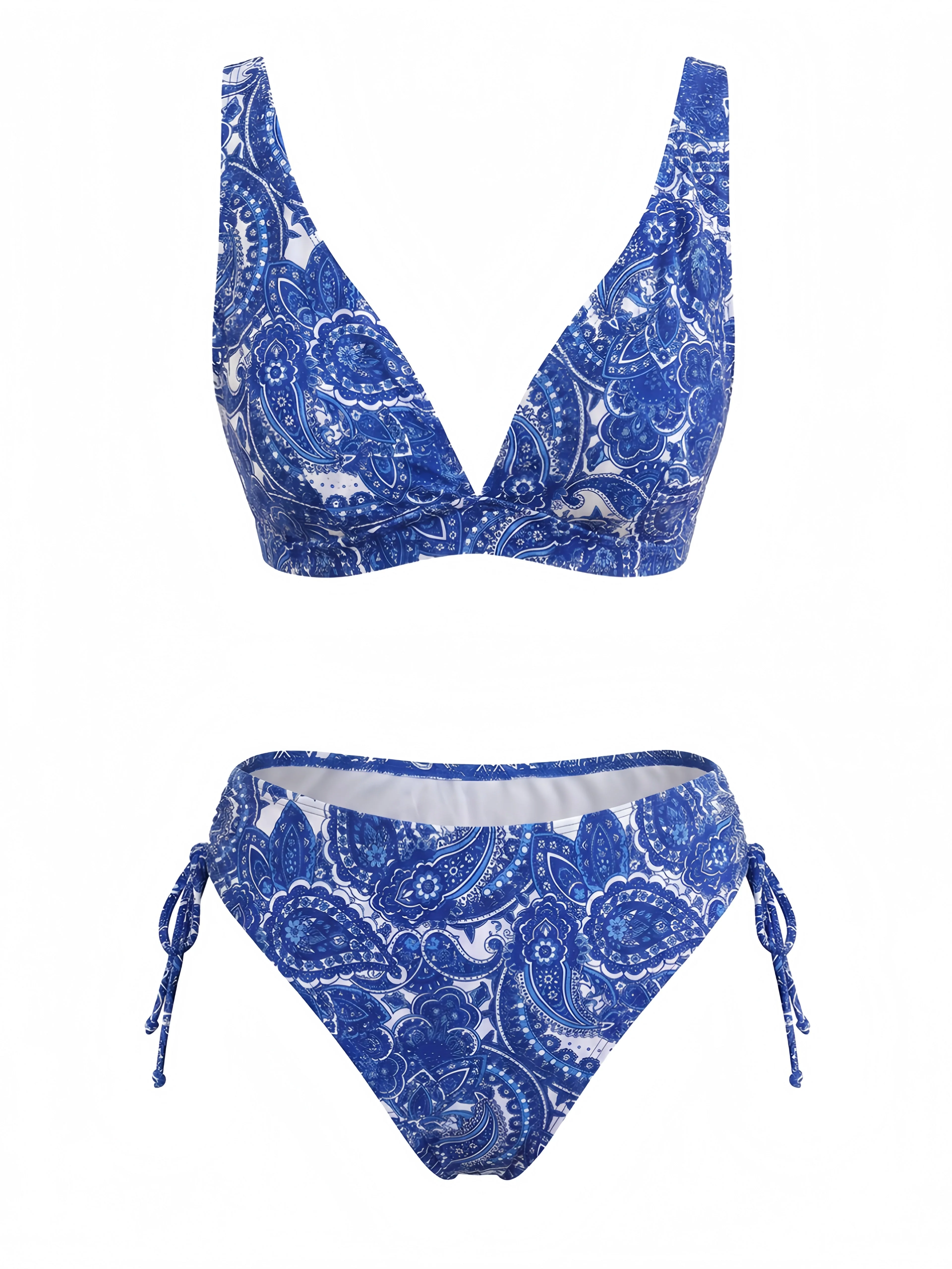 1970s Bohemian Ditsy Floral V-Neck Tankini Set - Image 4