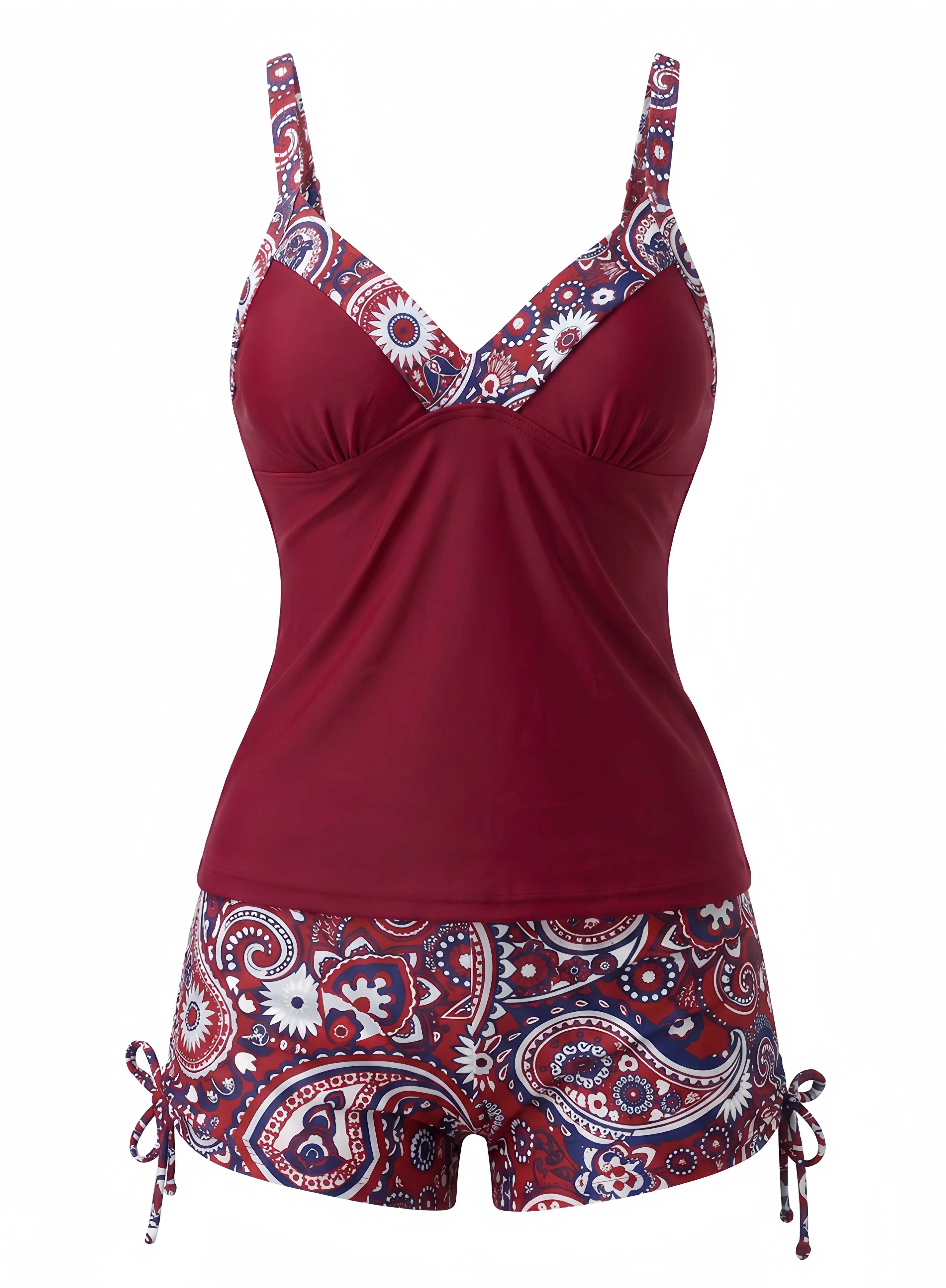 1970s Bohemian Strap V-Neck Tankini Set - Image 2