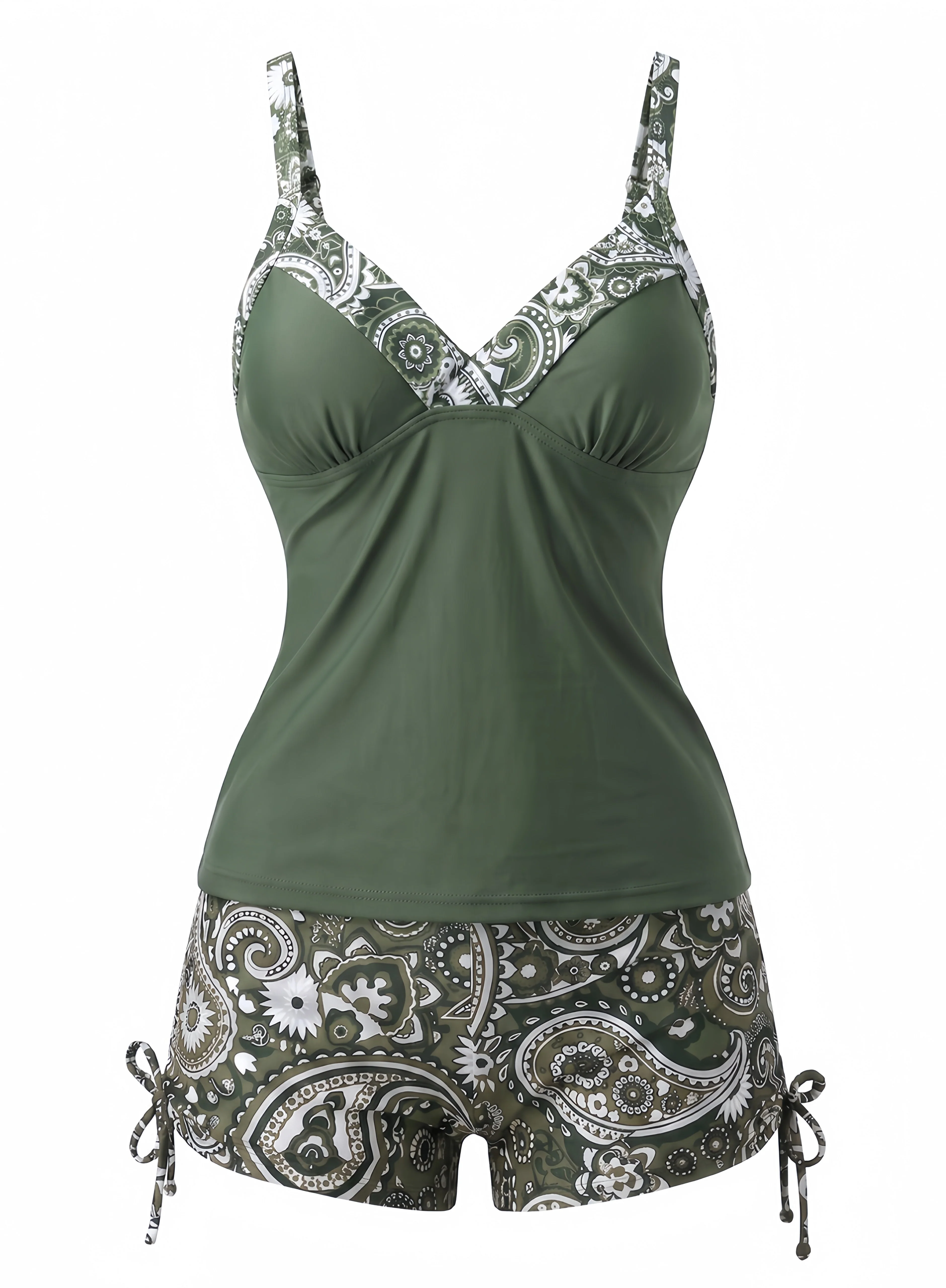 1970s Bohemian Strap V-Neck Tankini Set - Image 4