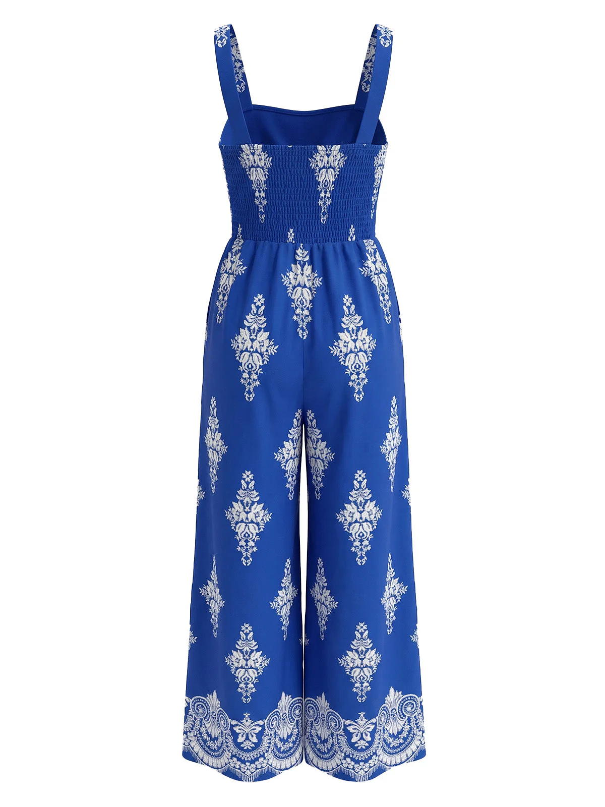 1970s Boho Floral Print Smocked Wide Leg Jumpsuit - Image 3