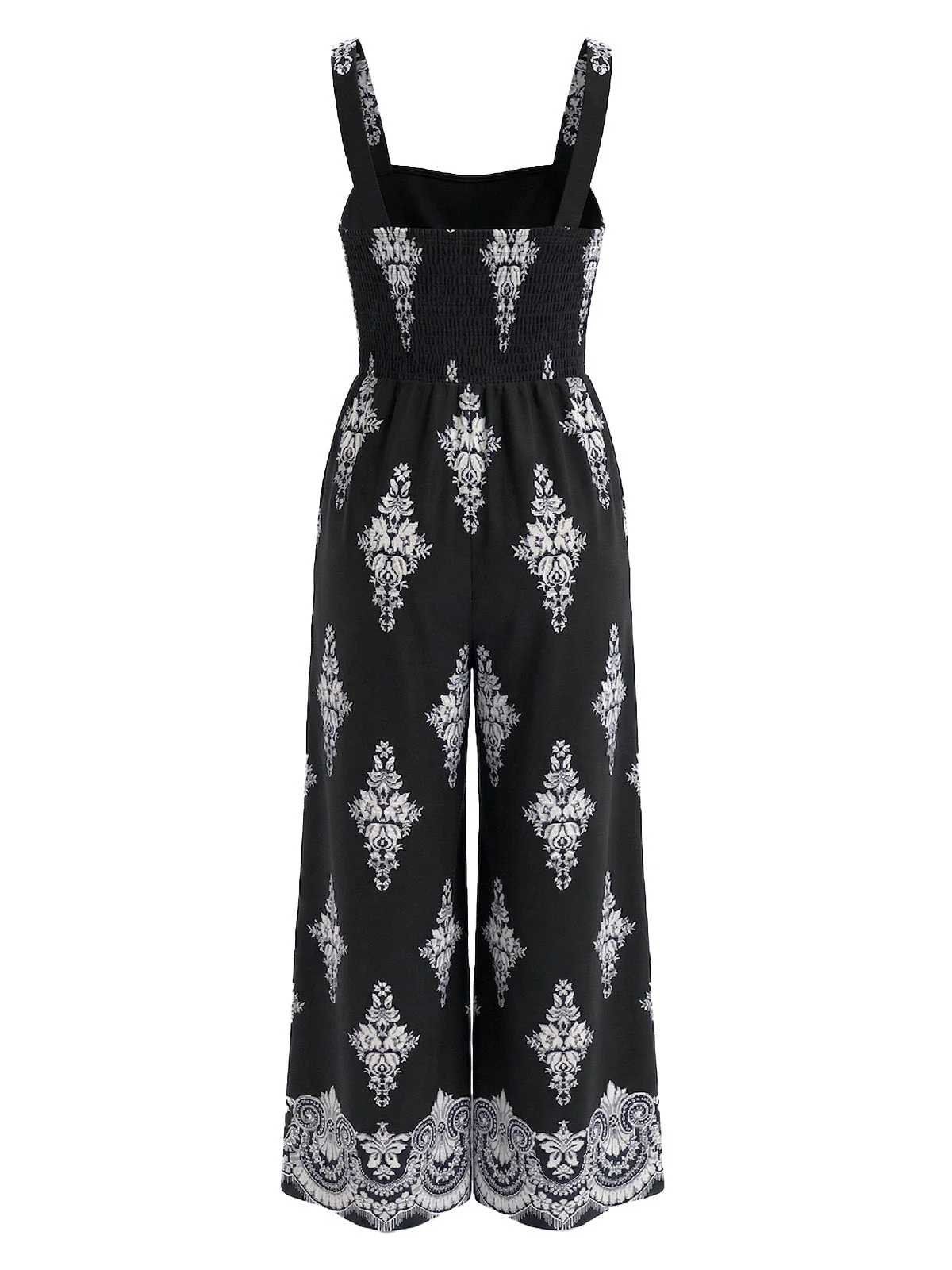 1970s Boho Floral Print Smocked Wide Leg Jumpsuit - Image 5